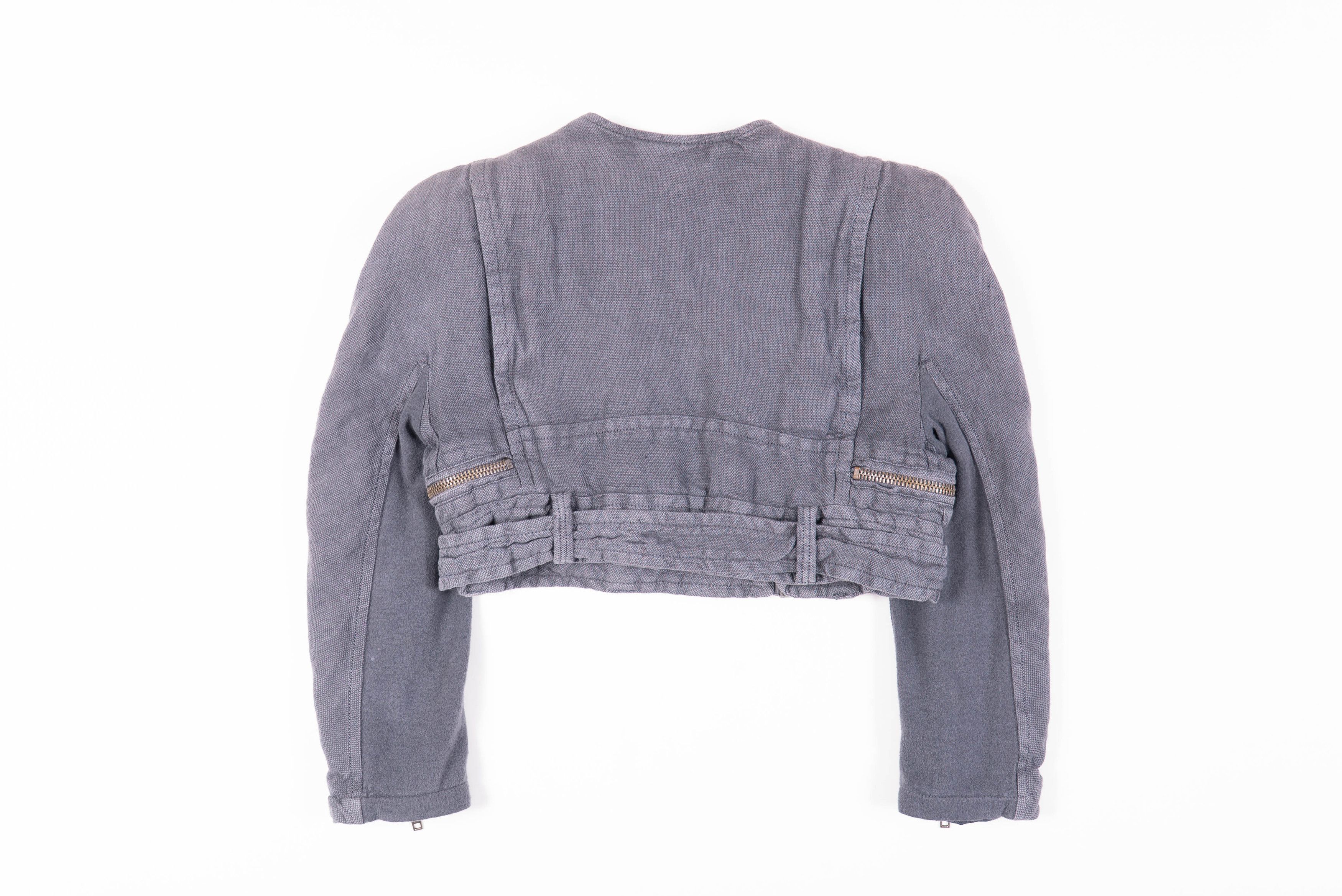 Haider Ackermann SS16 Grey Cropped Cotton Biker Jacket Size S / US 4 / IT 40 - 2 Thumbnail