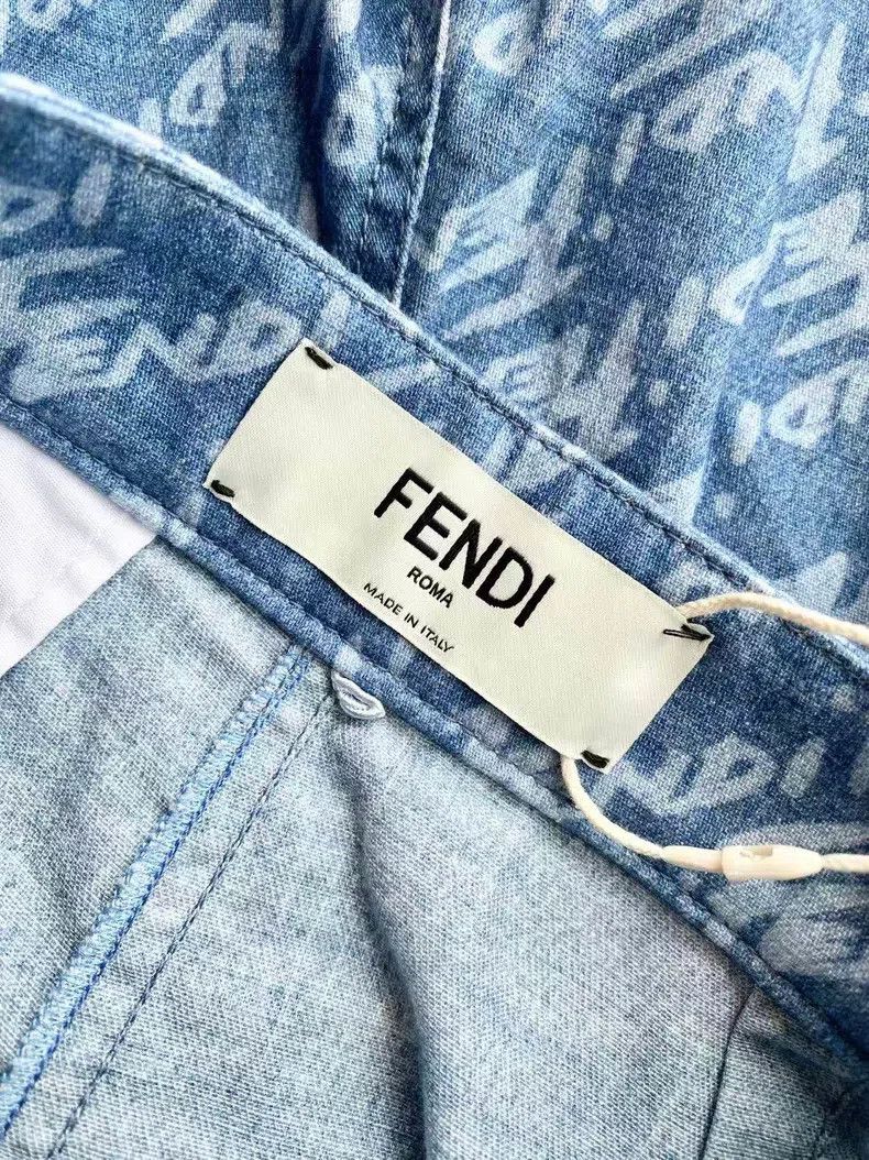 Fendi Fendi Cotton Navy Print Logo Wide Leg Pants Size 27" / US 4 / IT 40 - 4 Thumbnail
