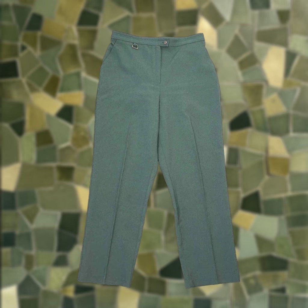 Vintage VINTAGE 90s Dark Green High Rise Straight Leg Trouser Pants 12P Green Polyester 1990s Petite Womens Pants Size 34" / US 12 / IT 48 - 1 Thumbnail