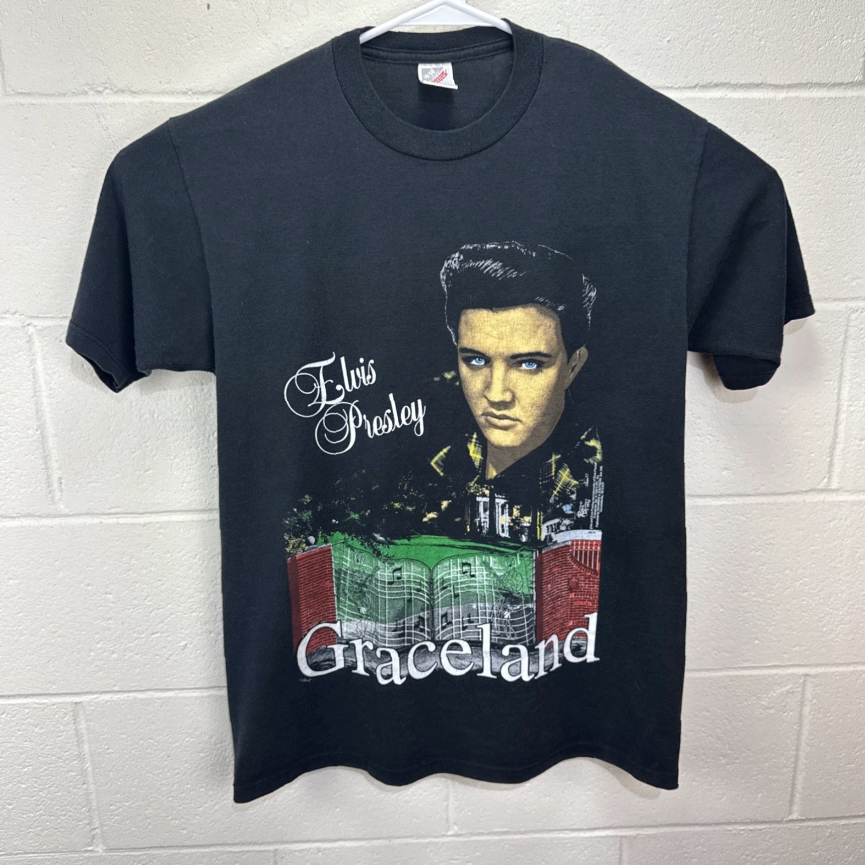 Jerzees Vintage Elvis Presley T-Shirt Mens Large Graceland Art Music Black USA Made Size US L / EU 52-54 / 3 - 2 Thumbnail