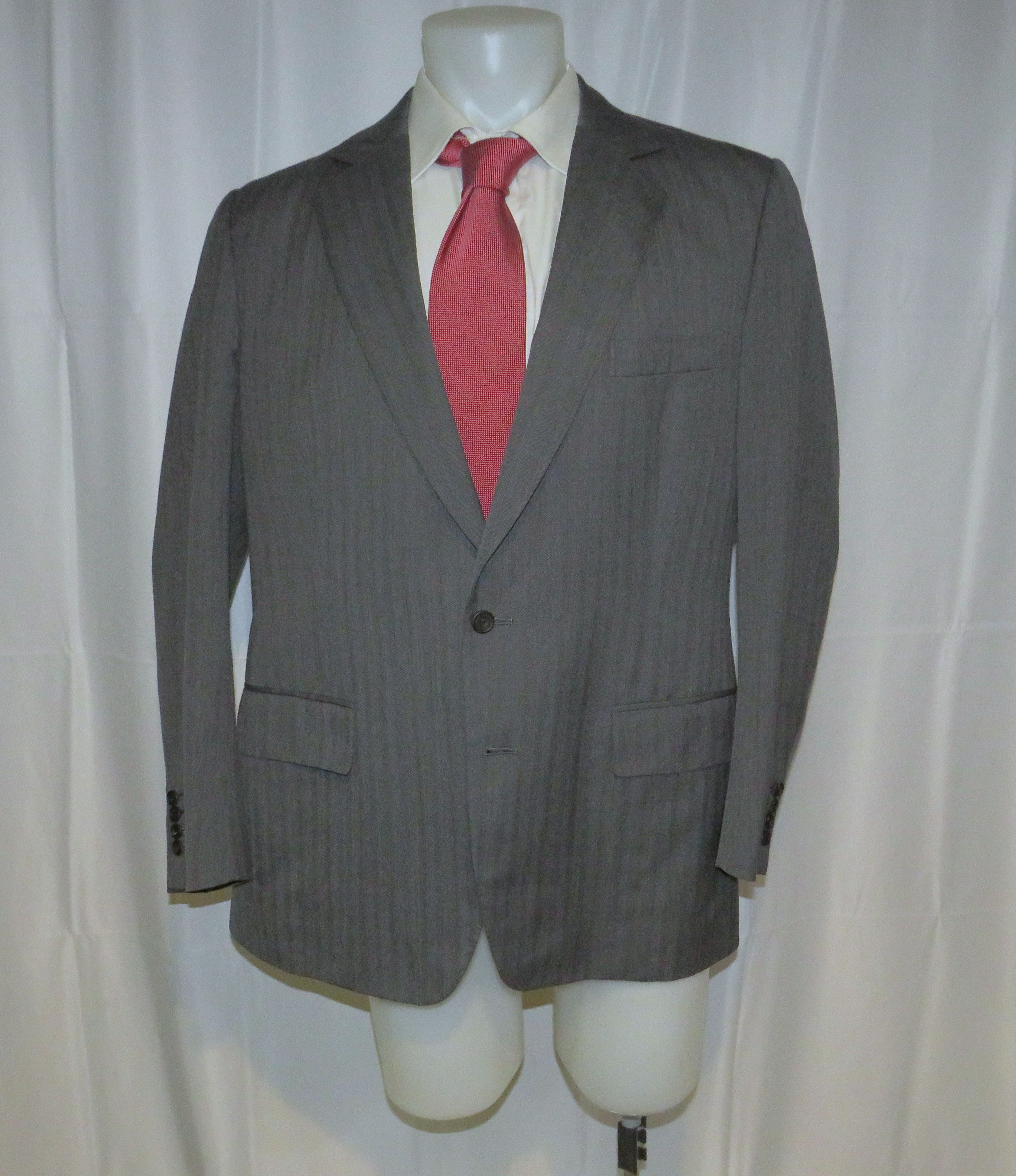 Henry Poole Savile Row Bespoke Gray Herringbone Two Button Blazer 44R Size 44R - 1 Thumbnail