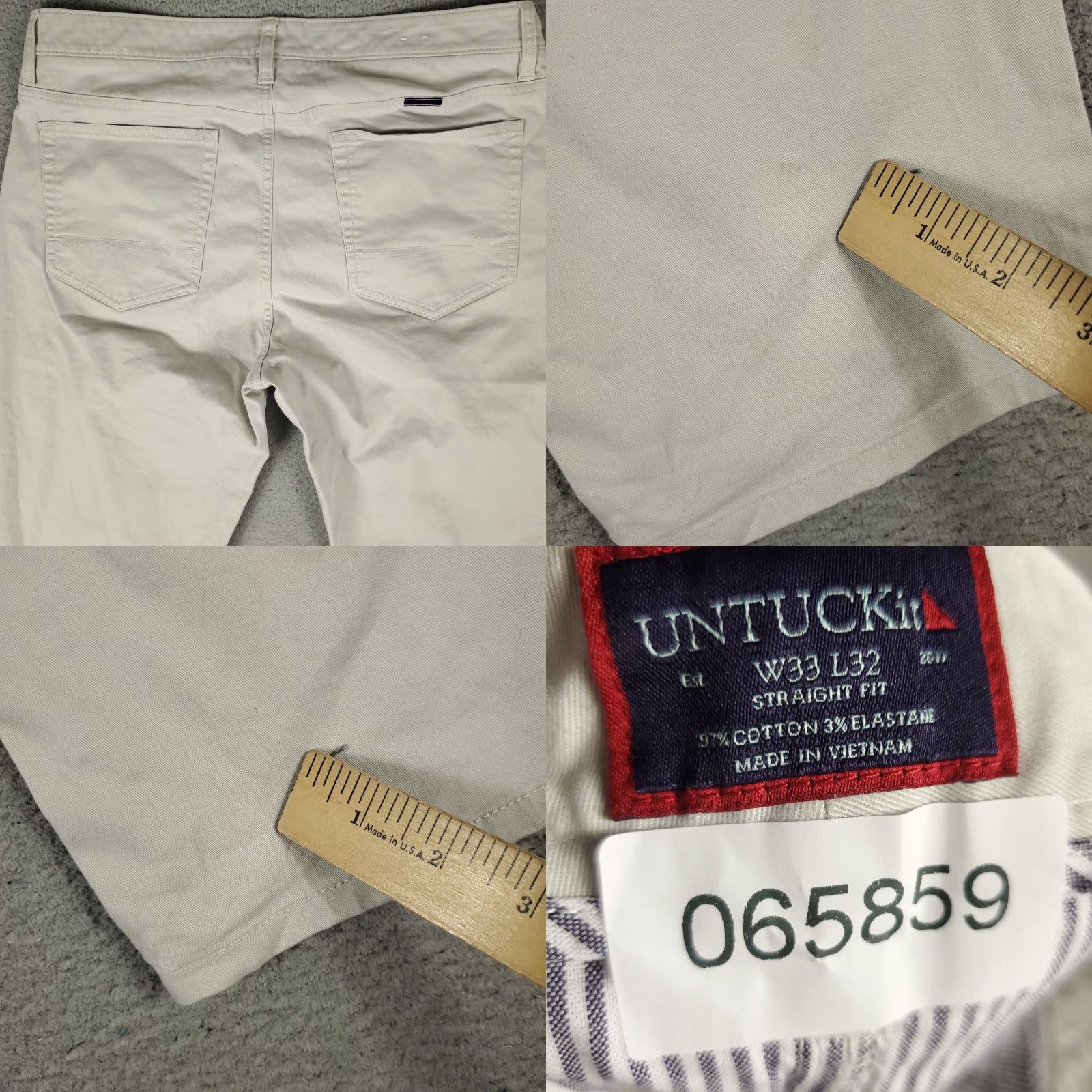 UNTUCKit UNTUCKit Pants Mens 33x32 Gray Chino 5-Pocket Flat Front Regular Straight Casual Trousers Mens Width 33in Inseam 32in 5 Pocket Belt Loops Logo Cotton Size US 33 - 8 Thumbnail
