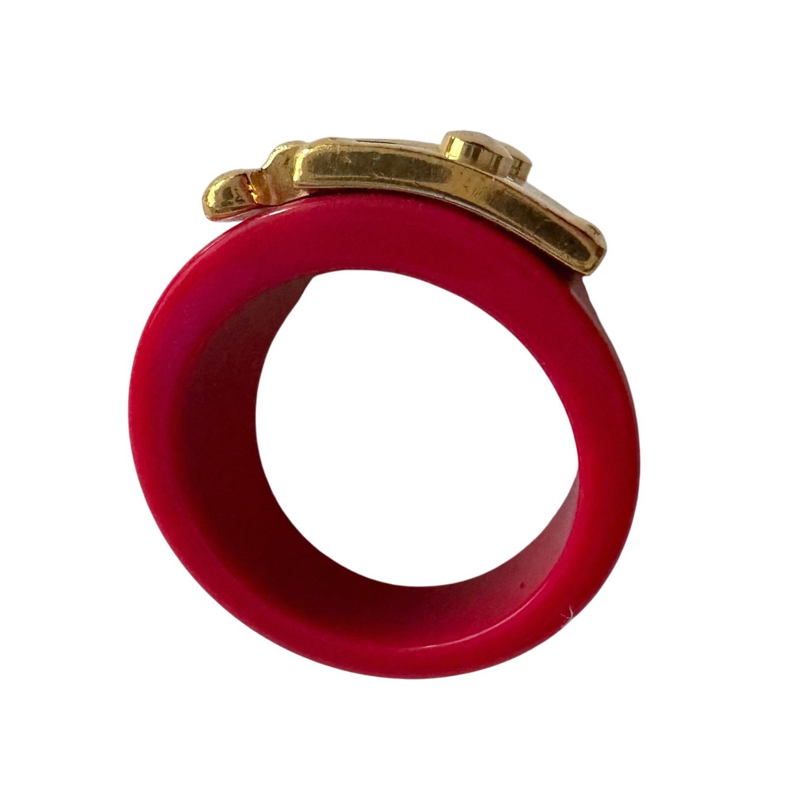 Louis Vuitton Louis Vuitton LockMe Fuchsia Resin Gold Tone Ring Size ONE SIZE - 7 Thumbnail