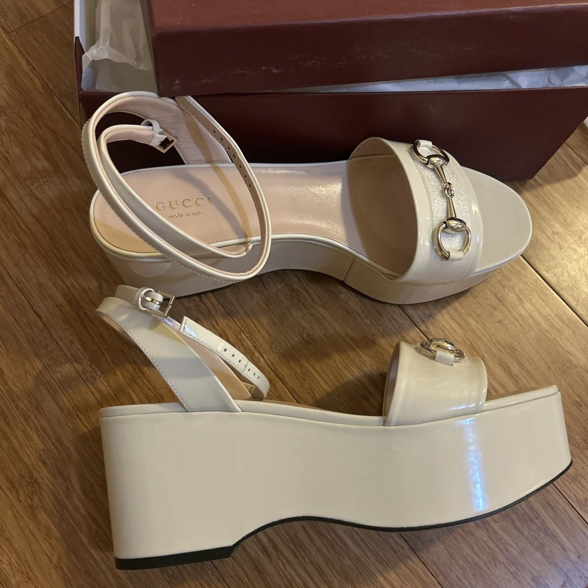 Gucci Gucci Horsebit Leather One Strap Sandals 7.5cm Ivory Size US 9.5 / IT 39.5 - 6 Thumbnail