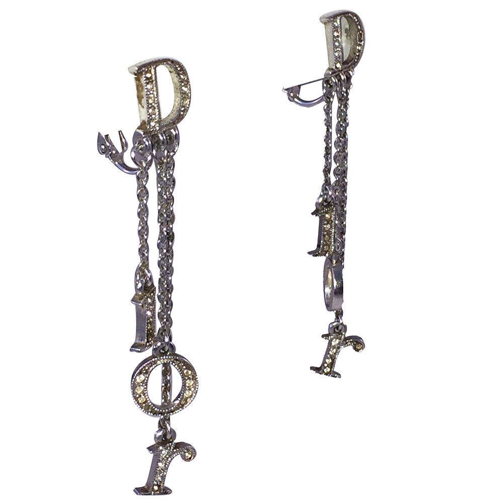 Dior Christian Dior Monogram Dangle Signature Rhinestone Earrings Size ONE SIZE - 2 Thumbnail