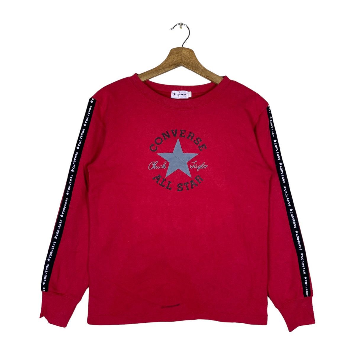 Image of Vintage Converse Spell Out Side Tape Pullover Jumper in Red, Men's (Size Small)