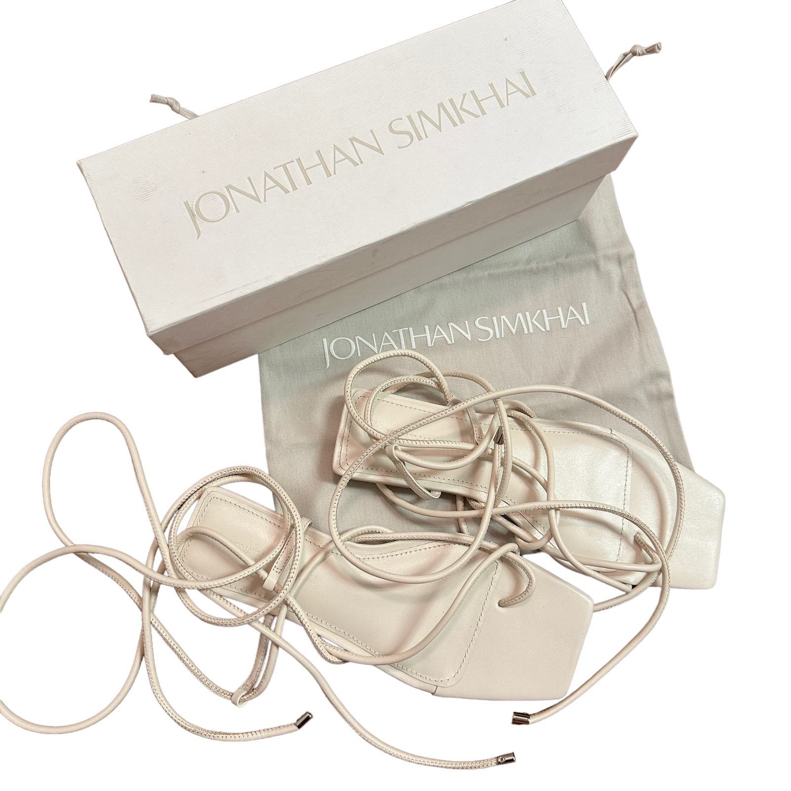 image of New Jonathan Simkhai Susan Leather Wrap Sandals Ivory in Cream, Women's (Size 7)