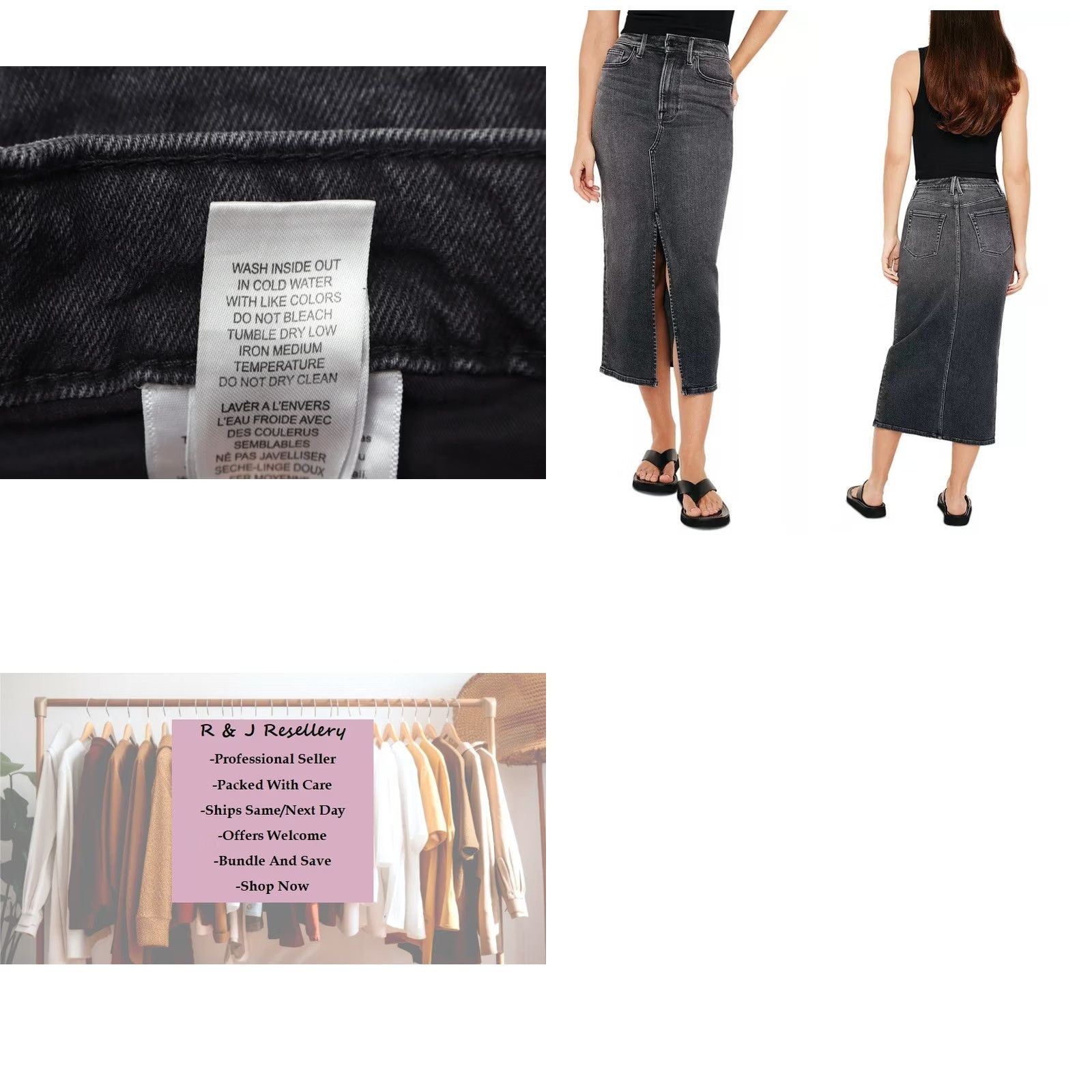 Good American Good American Skirt Female Regular Midi A-Line High Rise Black Sz 16 Denim Cotton Slit Pockets NEW Stored Tags Size 38" / US 16 / IT 52 - 8 Thumbnail