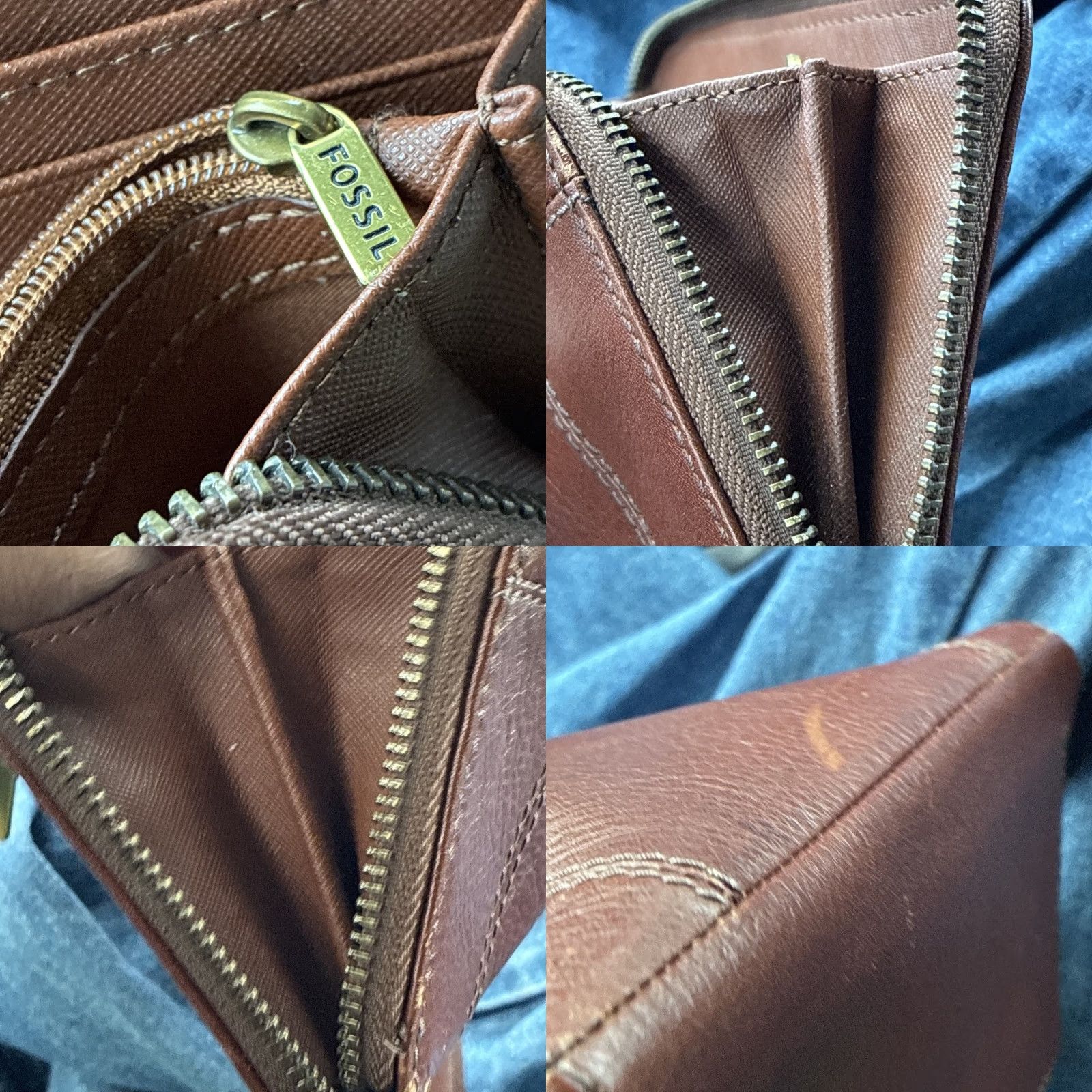 Fossil Jori RFID Zip Clutch Brown Leather Wristlet Purse NWT 00 SWL3008210