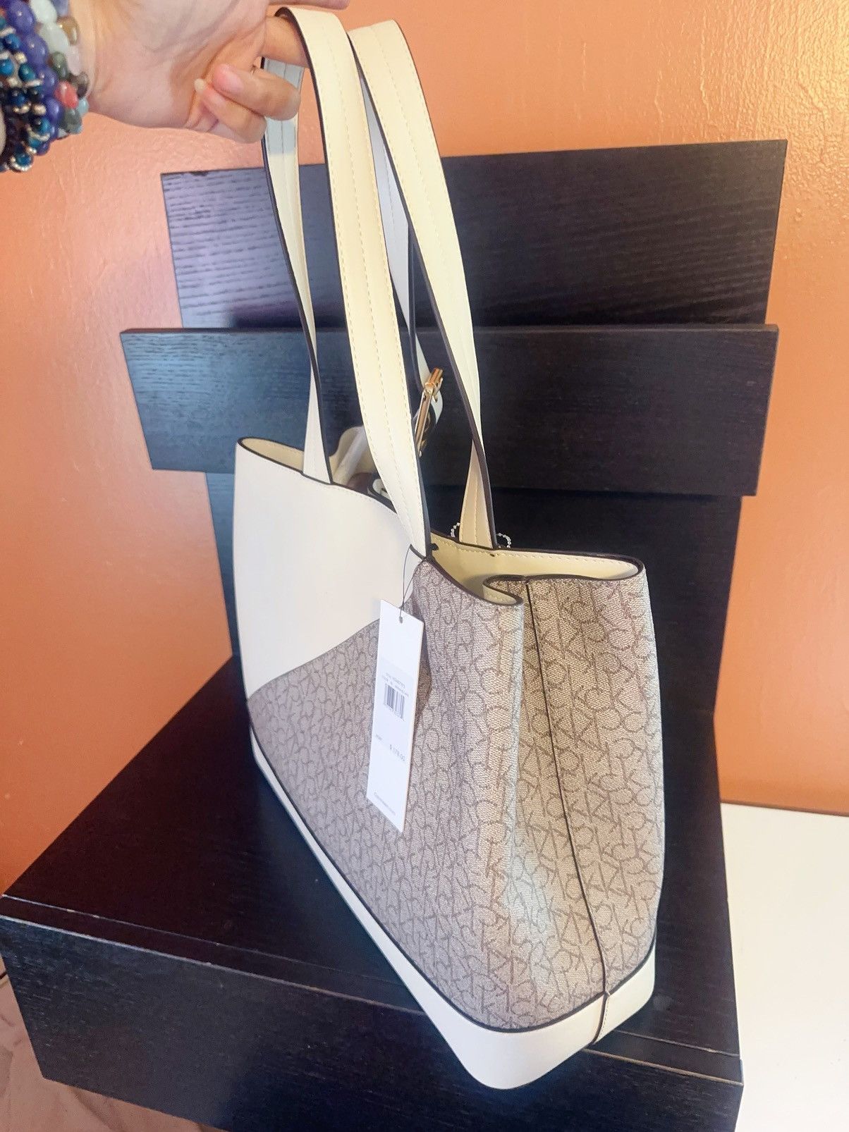 Calvin Klein Calvin Klein Beige Logo Signature Triple Compartment Satchel Size ONE SIZE - 2 Thumbnail