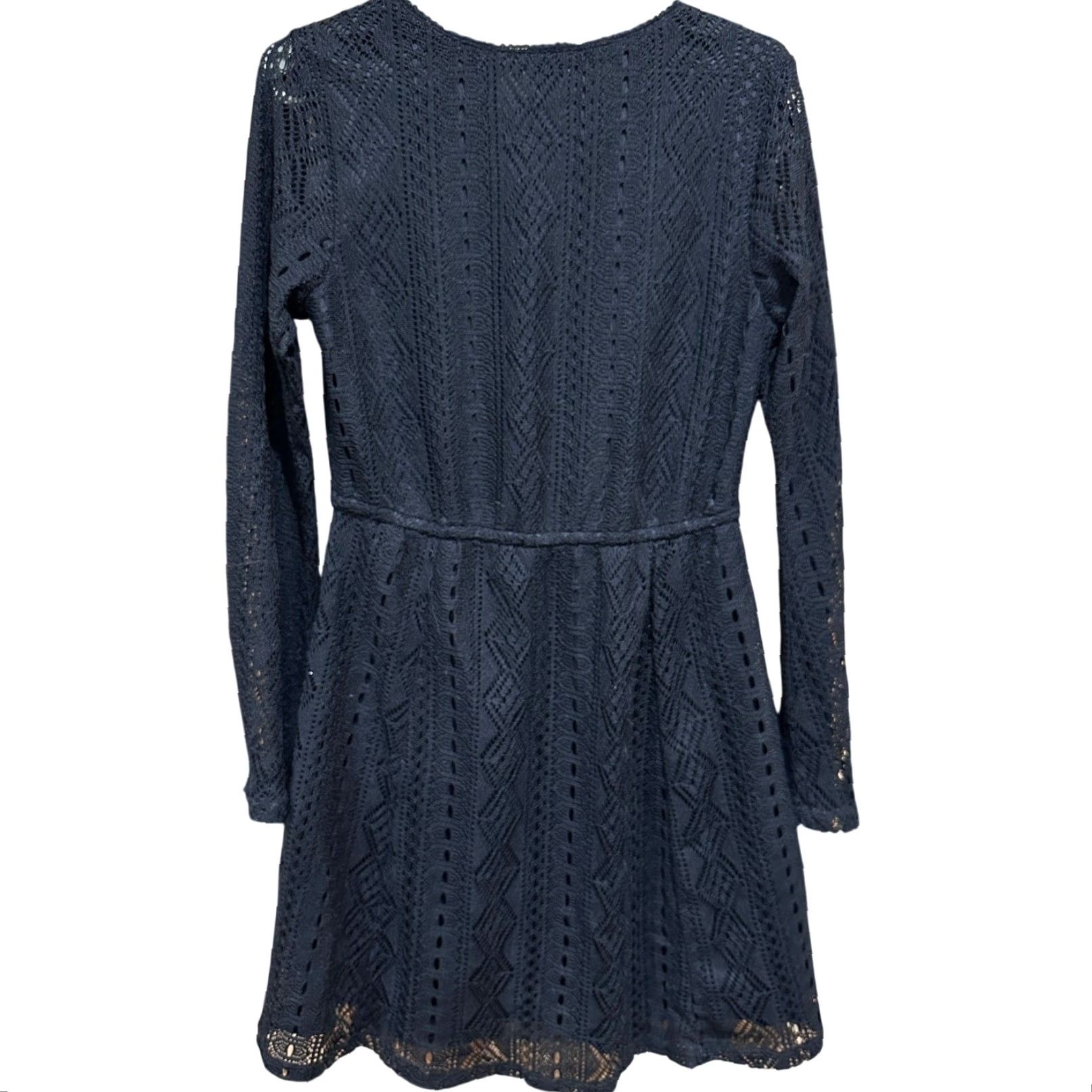 Vintage VINTAGE Xhilaration Dress M Black Crochet Long Sleeve V Neck Whimsigoth Coquette Fairy Dress Size M / US 6-8 / IT 42-44 - 3 Thumbnail