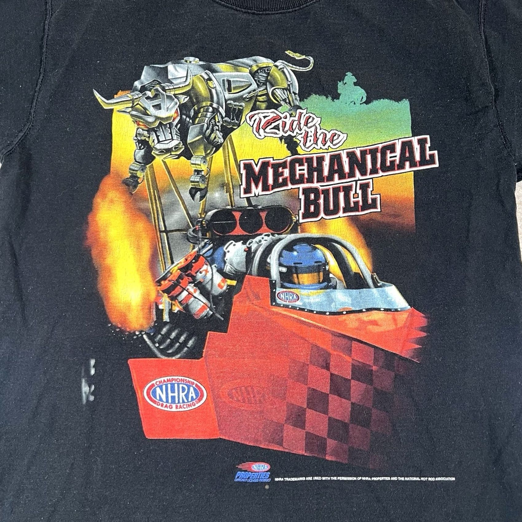 Fruit Of The Loom VINTAGE NHRA Drag Racing Ride The Mechanical Bull T-Shirt Mens Size M Black Fruit of the Loom Size US M / EU 48-50 / 2 - 2 Thumbnail