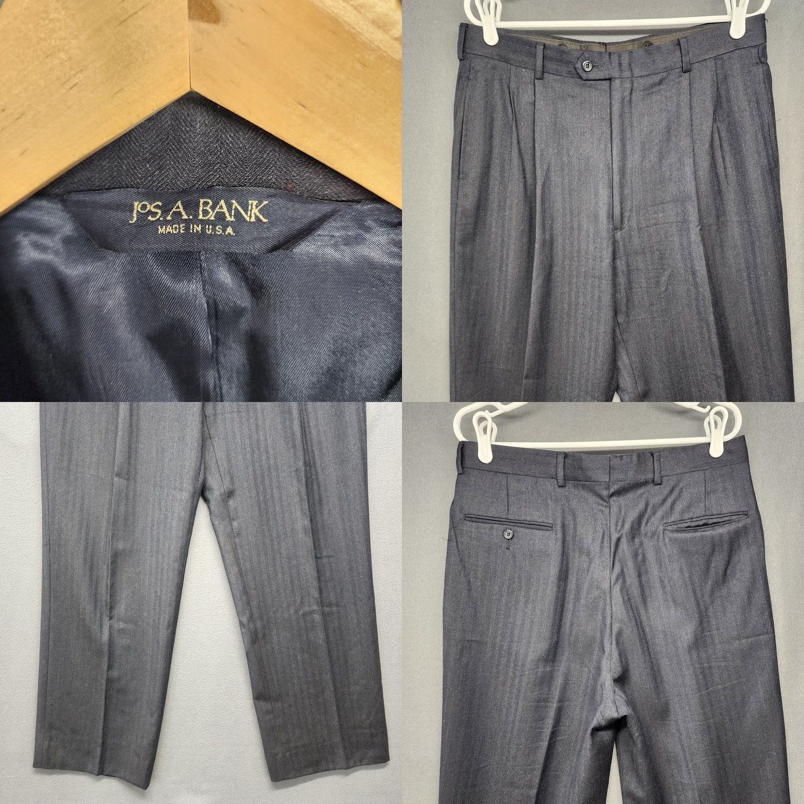 Jos. A. Bank Jos A. Bank Mens Suit Gordon Jacket 40L Pants 34x30 Pleated Navy Blue 100% Wool Size 40R - 11 Thumbnail