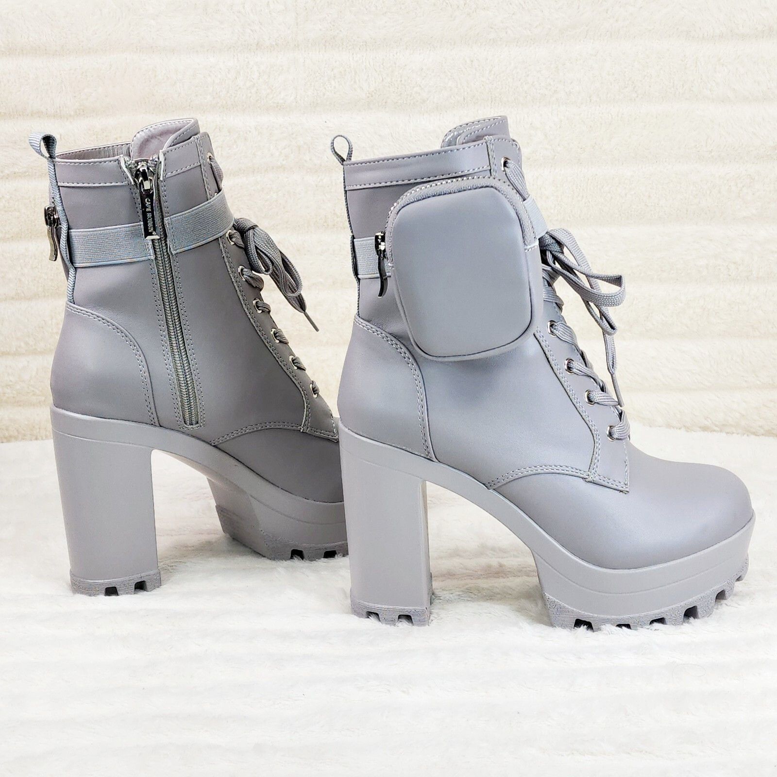 Other Secrets Grey Chunky Block Heel Side Purse/Pouch Ankle Boots Size US 7 / IT 37 - 1 Thumbnail