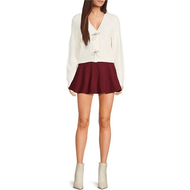 H&M H&M White Rhinestone Bow V-Neck Cardigan Sweater Size L Size L / US 10 / IT 46 - 2 Thumbnail