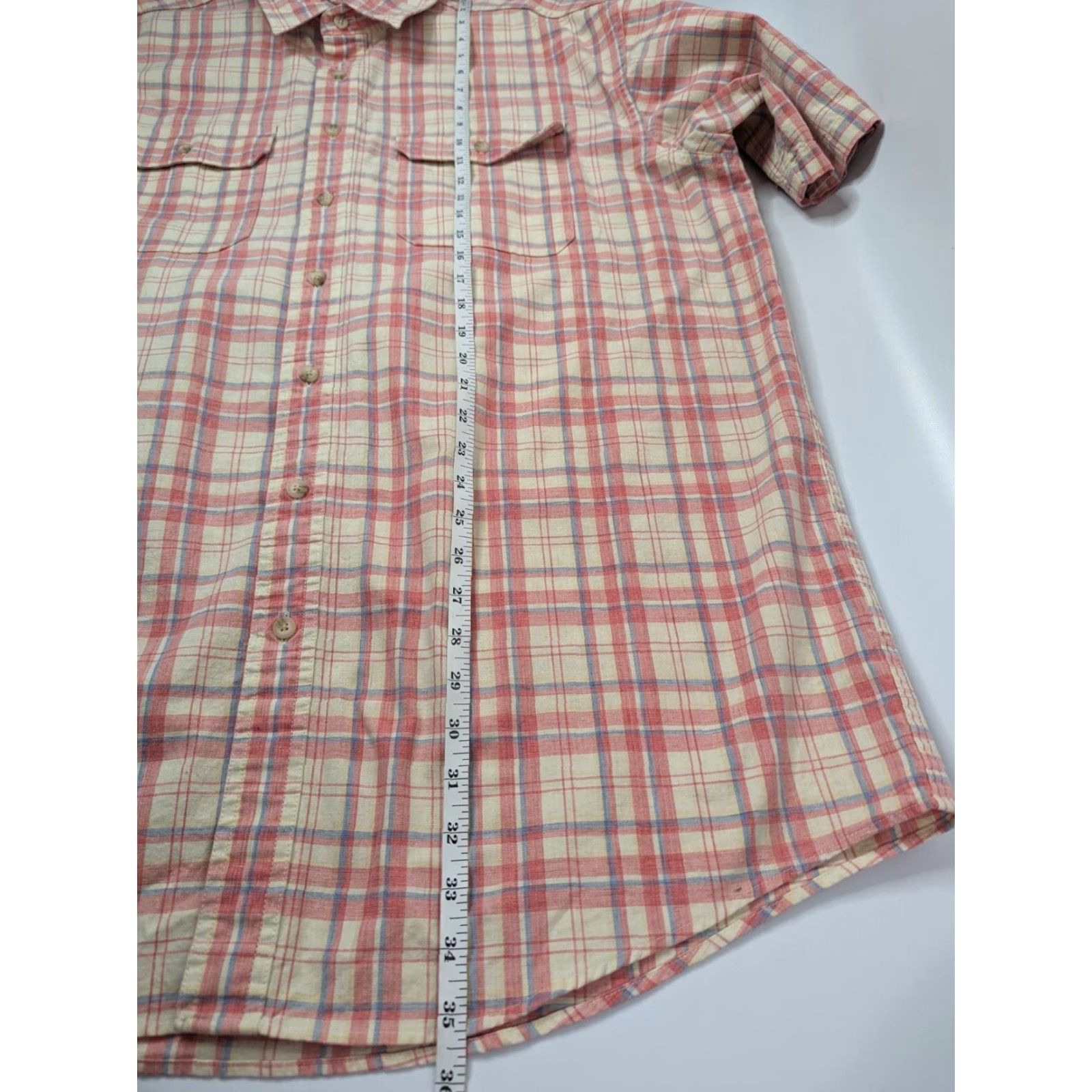Vintage VINTAGE LL Bean Pink Plaid Sunwashed Canvas Short Sleeve Button Camp Shirt XLT #288700 Size US XL / EU 56 / 4 - 5 Thumbnail