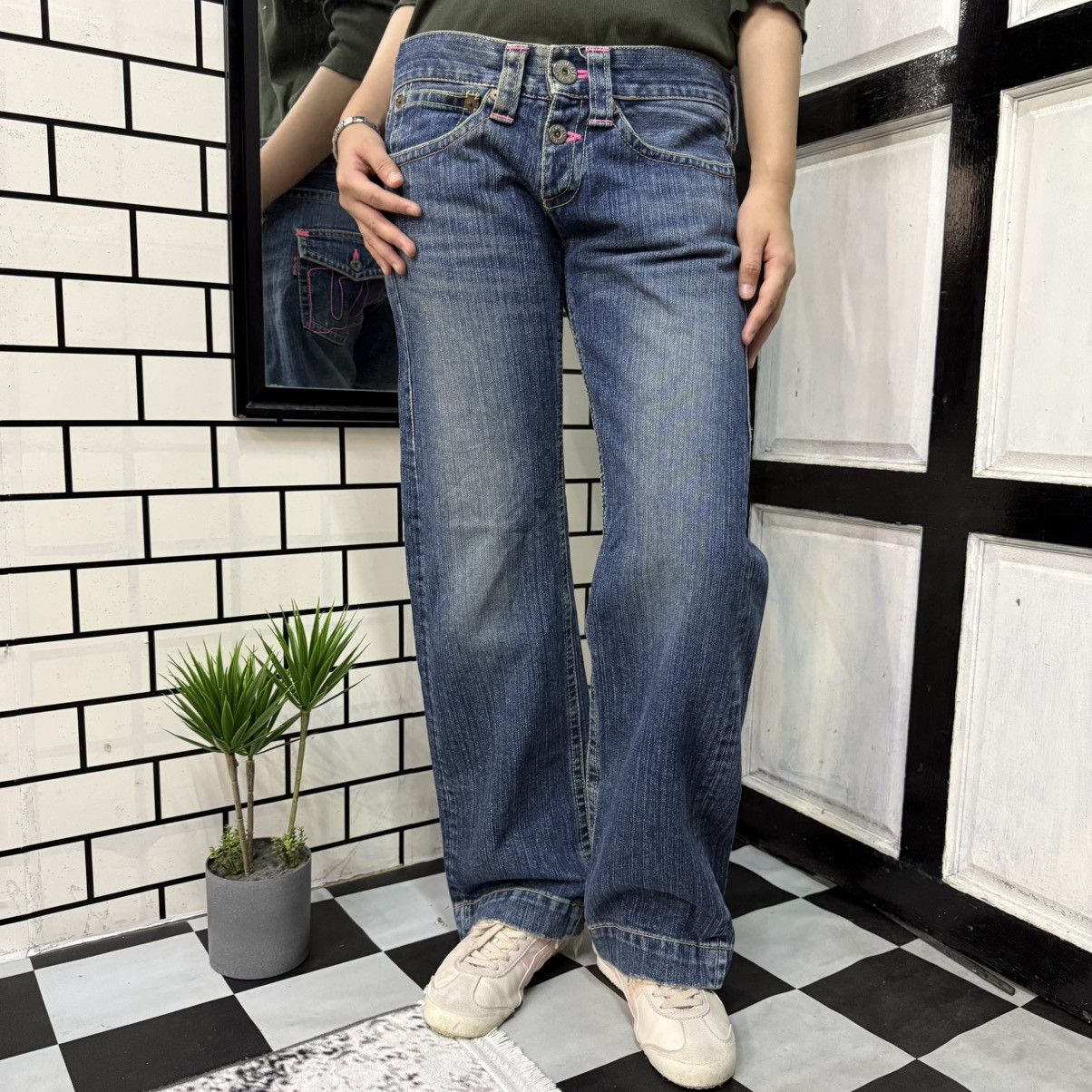 Japanese Brand Y2K Cocolulu Embroidery Wide Leg Flare Jeans Size 29" - 1 Thumbnail