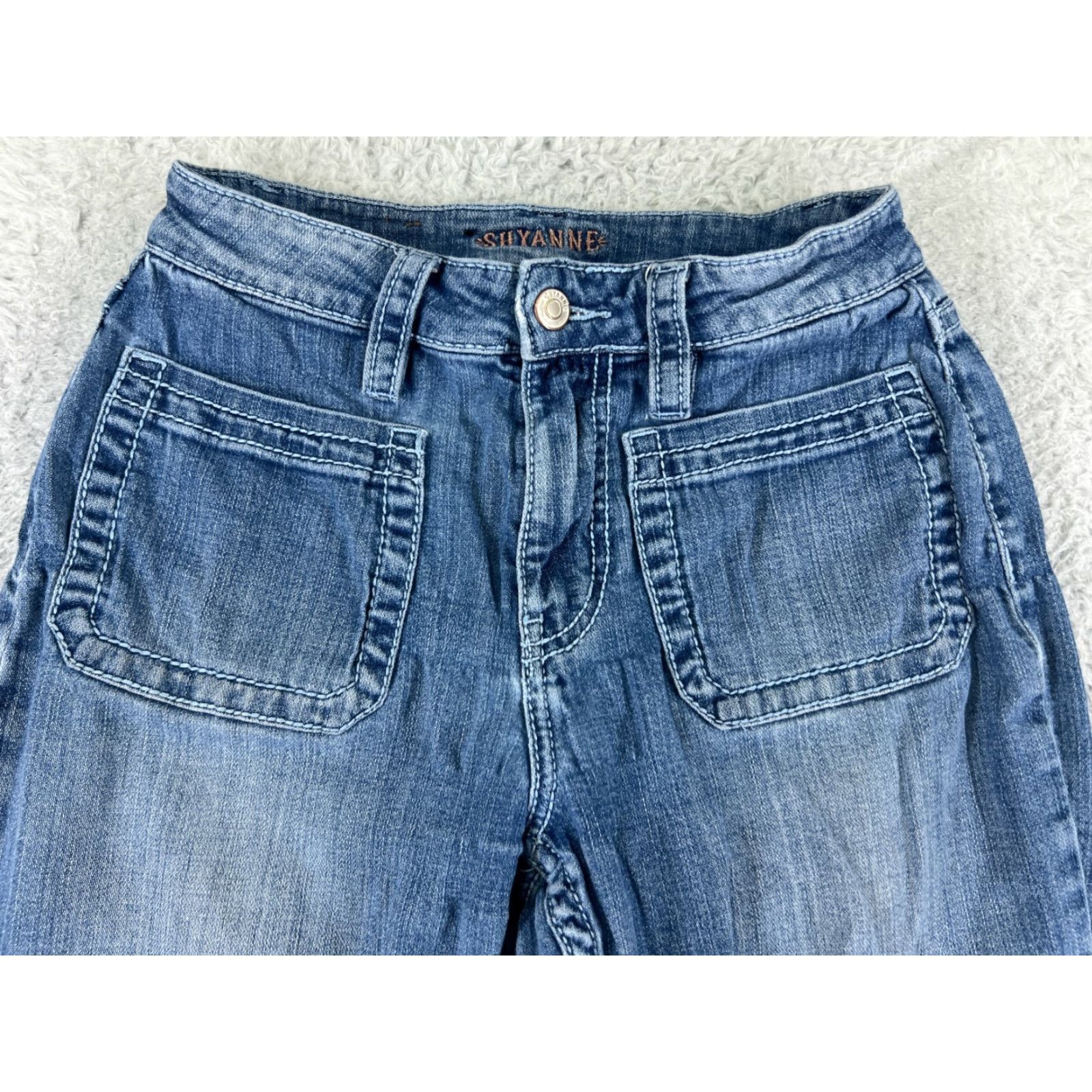 Vintage Shyanne Jeans Womens 29 Blue Denim Wide Leg Flare Mid Rise Cotton 24x29 Size 29" - 4 Thumbnail