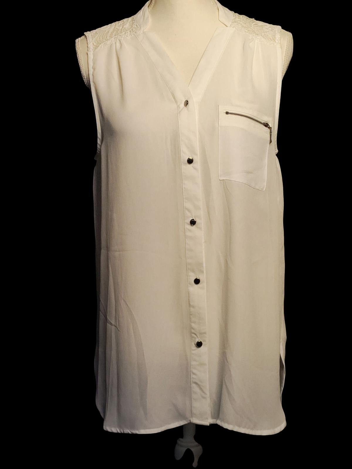 Designer Sleeveless White Button-Up Blouse Zip Pocket by My Michelle Size ONE SIZE - 1 Thumbnail