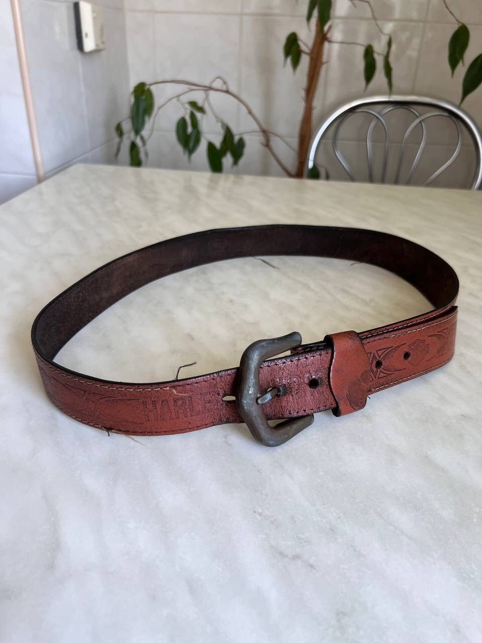 Vintage VINTAGE HARLEY DAVIDSON LEATHER BELT BROWN Size ONE SIZE - 1 Thumbnail