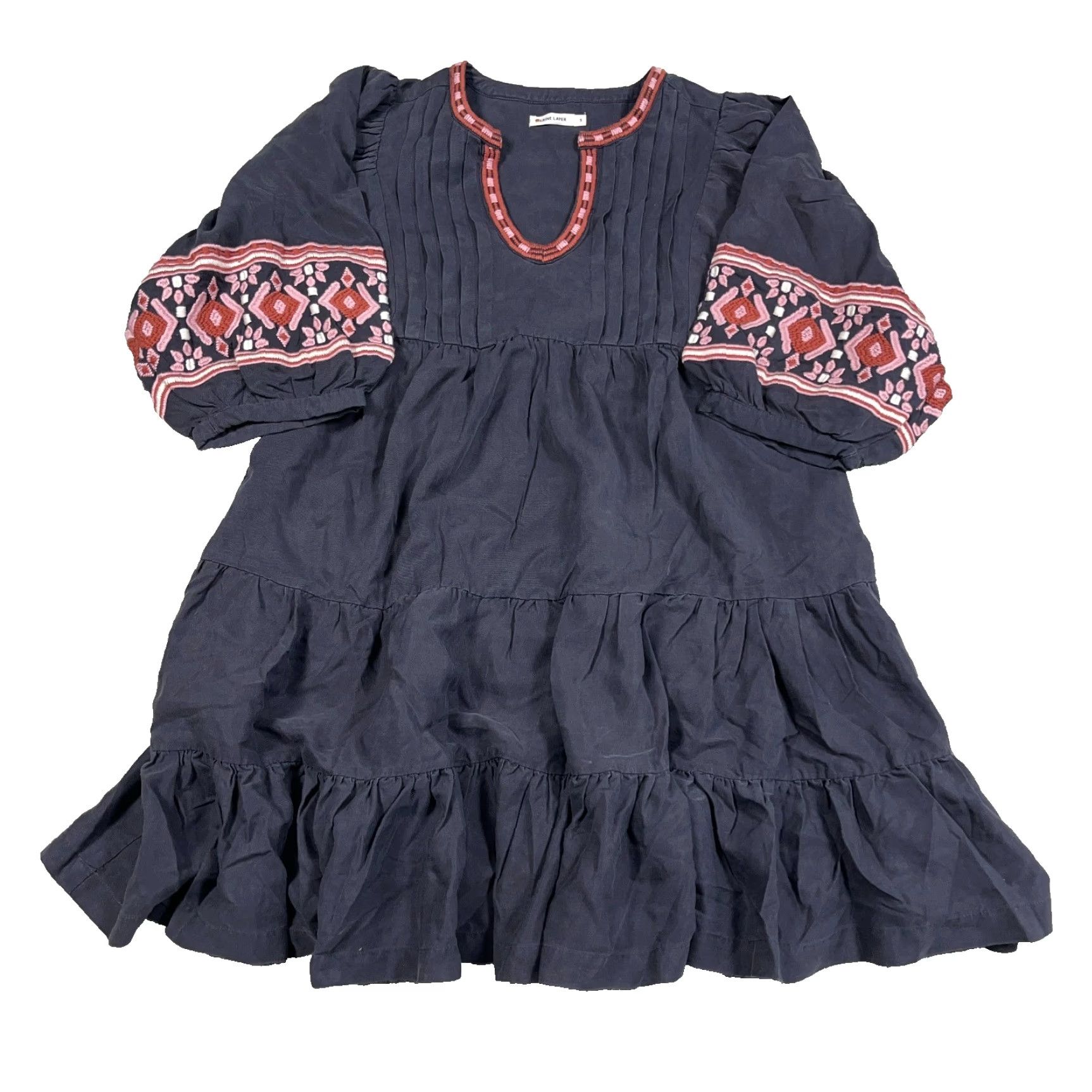 Marine Layer Marine Layer Dress Womens Small Gray Pockets Embroidered Boho Mini Olema Tiered 3/4 Sleeve V-Neck Size S / US 4 / IT 40 - 2 Thumbnail