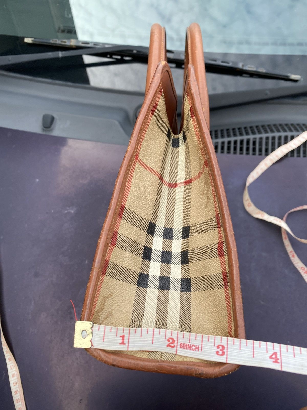 Burberry × Burberry Prorsum × Vintage 80s 90s VTG BURBERRYS NOVA CHECK LEATHER HAND BAG ITALY MADE Size ONE SIZE - 13 Thumbnail