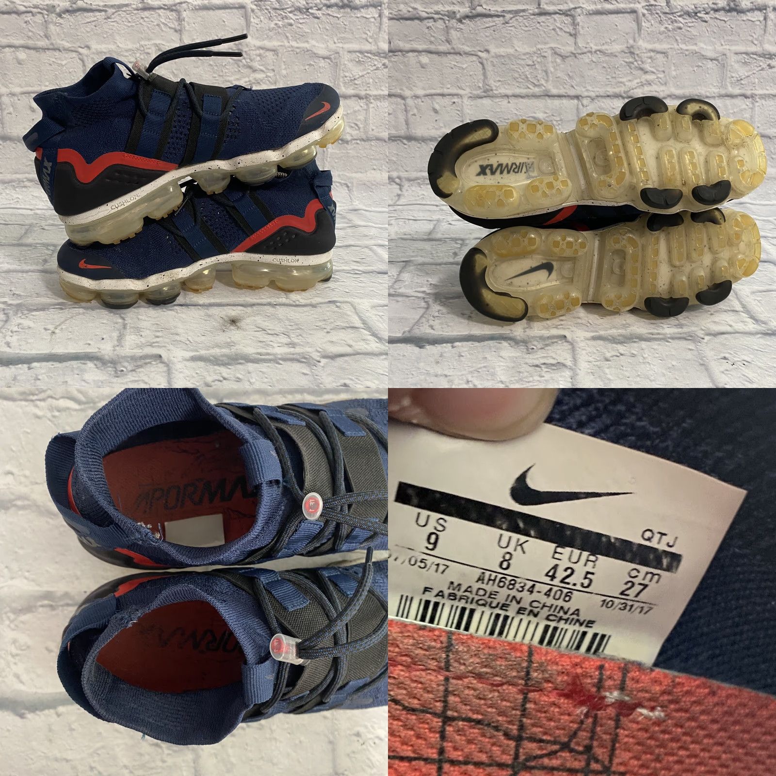 Nike Nike Air VaporMax Flyknit Utility Mens Size 9 College Navy White Red Sneaker Size US 8 / EU 41 - 9 Thumbnail
