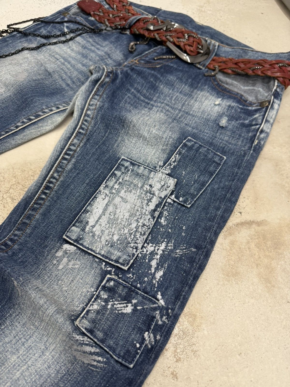 5351 POUR LES HOMMES × Japanese Brand × Le Grande Bleu (L.G.B.) Skybomber Japan Patchwork Painter Low Rise Flared Jeans Size US 30 / EU 46 - 9 Thumbnail