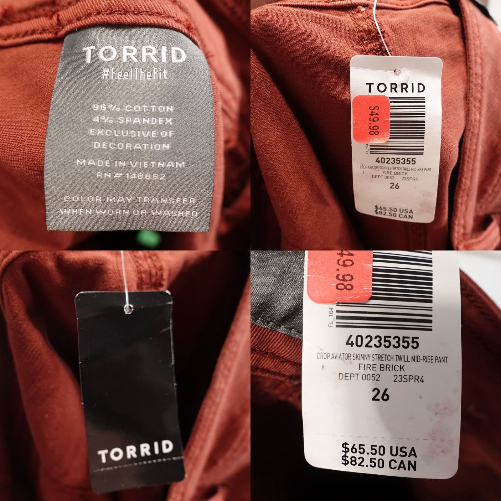 Torrid VINTAGE Torrid Womens Pants Cropped Skinny Stretch Twill 26 Fire Brick Casual Workwear Size 26" / US 2 / IT 38 - 8 Thumbnail