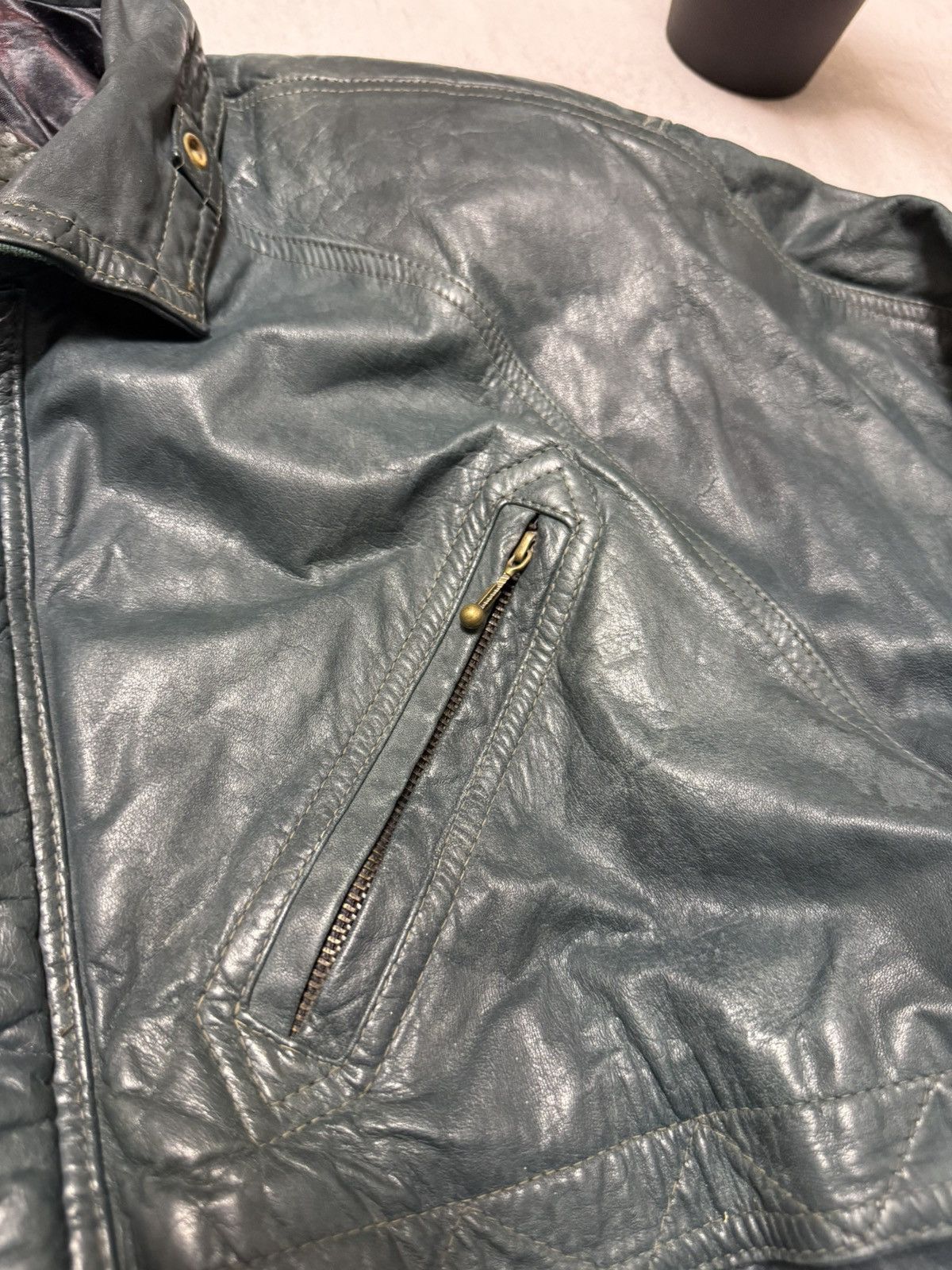 Japanese Brand × Vintage Vintage Leather Jacket Bomber Baggy Amazing Colour Y2K 90s Size US L / EU 52-54 / 3 - 4 Thumbnail