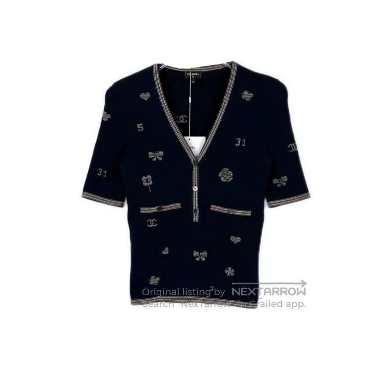 Chanel Chanel Dark blue full logo short-sleeved knitwear Size XS / US 0-2 / IT 36-38 - 1 Thumbnail
