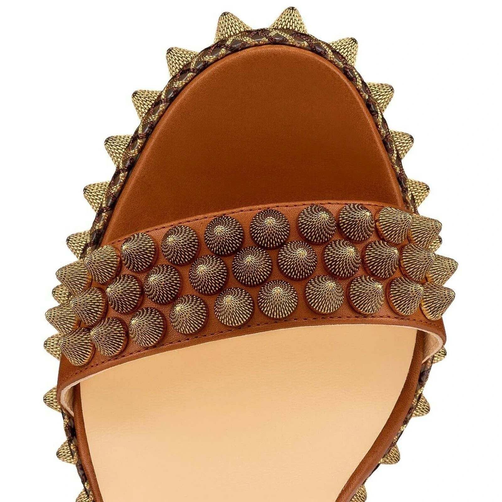 Christian Louboutin Christian Louboutin Cordorella 110 Brown Gold Stud Size US 6 / IT 36 - 8 Thumbnail