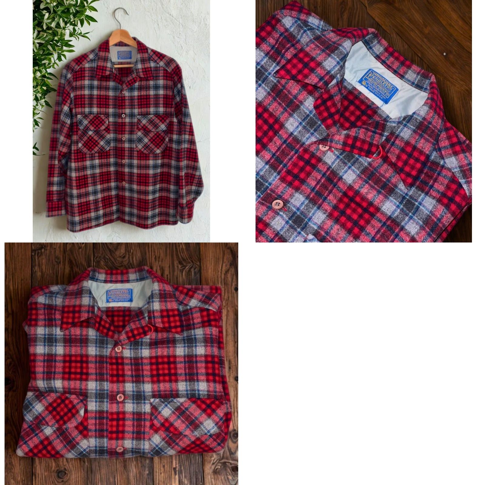 Pendleton VINTAGE Pendleton Board Shirt Jacket Shacket Red Plaid Wool Loop Collar Men’s L USA Size US L / EU 52-54 / 3 - 8 Thumbnail