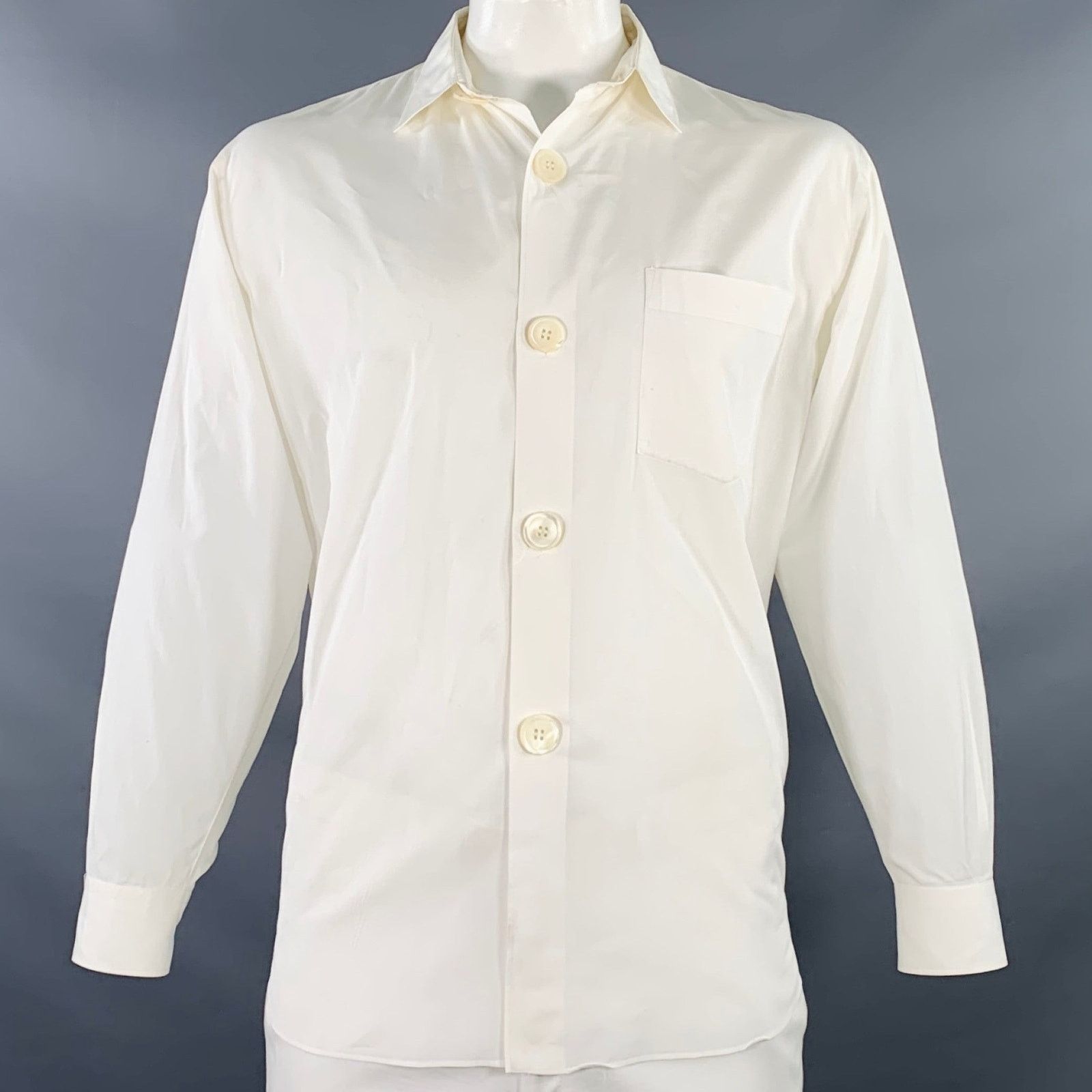PLUS Size XXL White One Pocket Button Up Long Sleeve Shirt