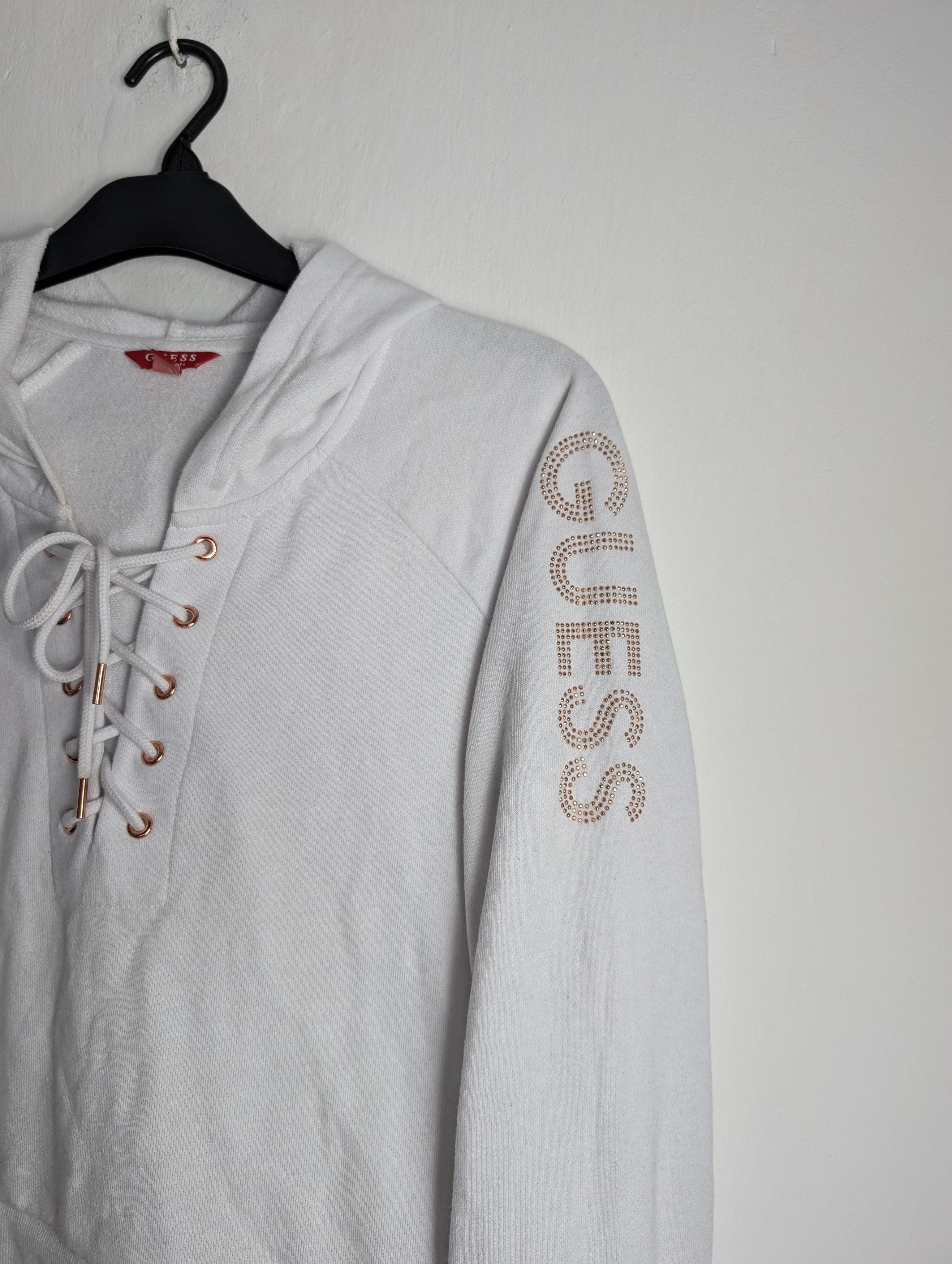 Guess White Guess Crop Hoodie Size L / US 10 / IT 46 - 2 Thumbnail