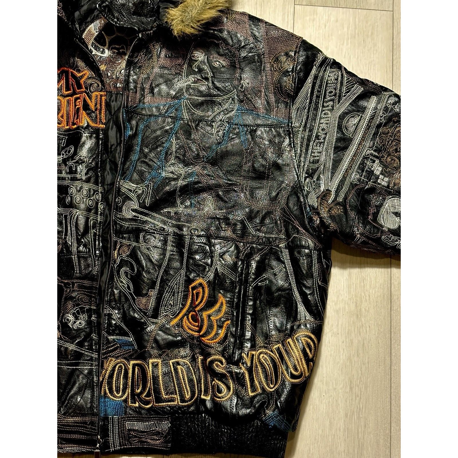 Other Scarface Leather Embroidered Fur Hood Jacket Black Y2K 5XL Size US XXL / EU 58 / 5 - 11 Thumbnail
