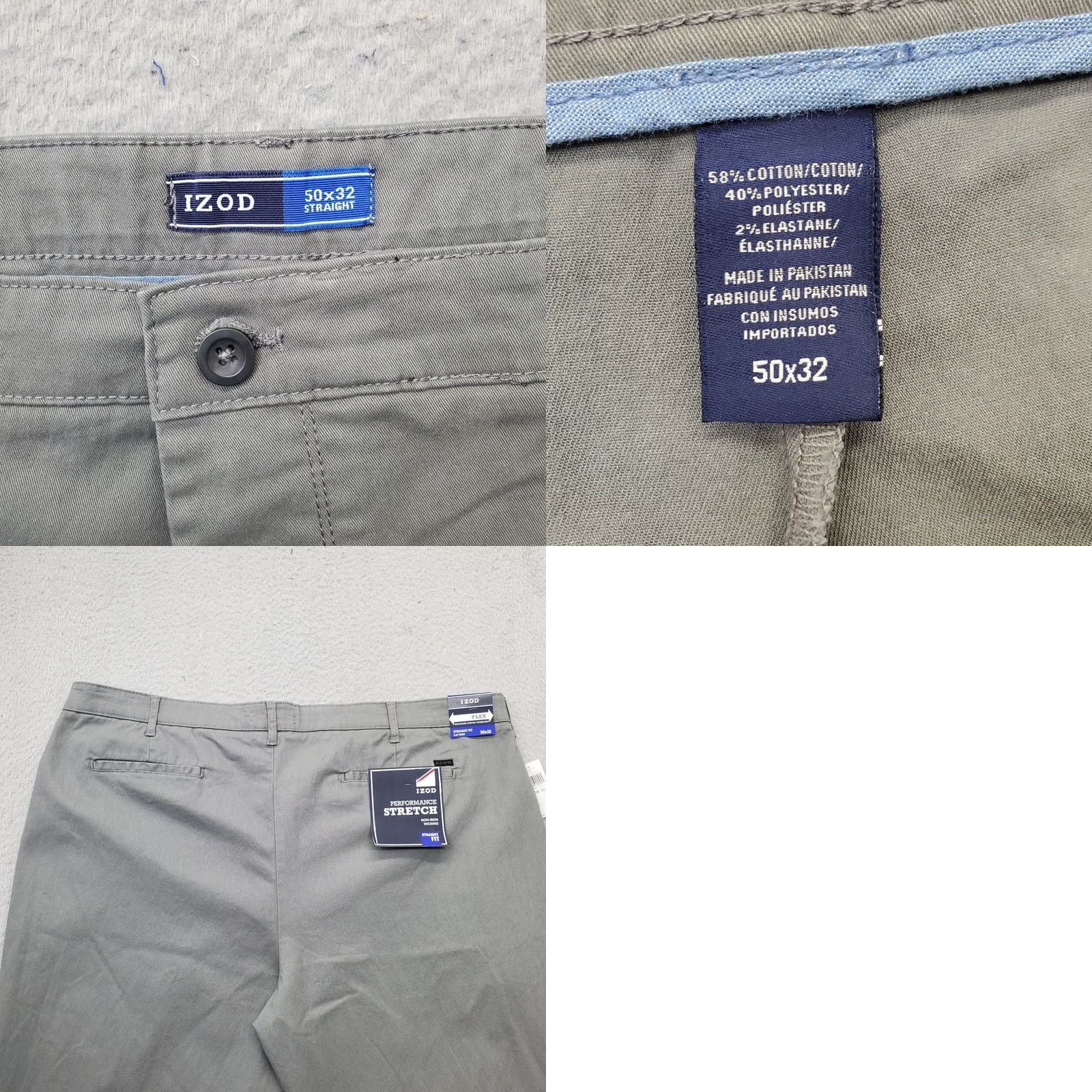 Izod IZOD Pants Mens 50x32 Gray Performance Stretch Non-Iron Flat Front Straight Leg Mens Size 50 Gray Regular Stretch Chino Size US 34 / EU 50 - 8 Thumbnail