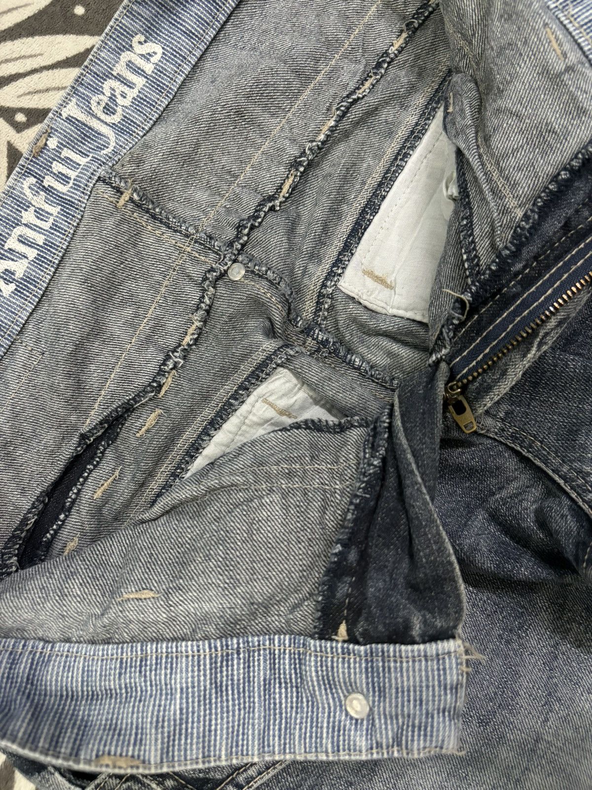 14th Addiction Japanese Brand Double Waist Cracked Wash Loose Ripped Jeans Size US 33 - 20 Thumbnail