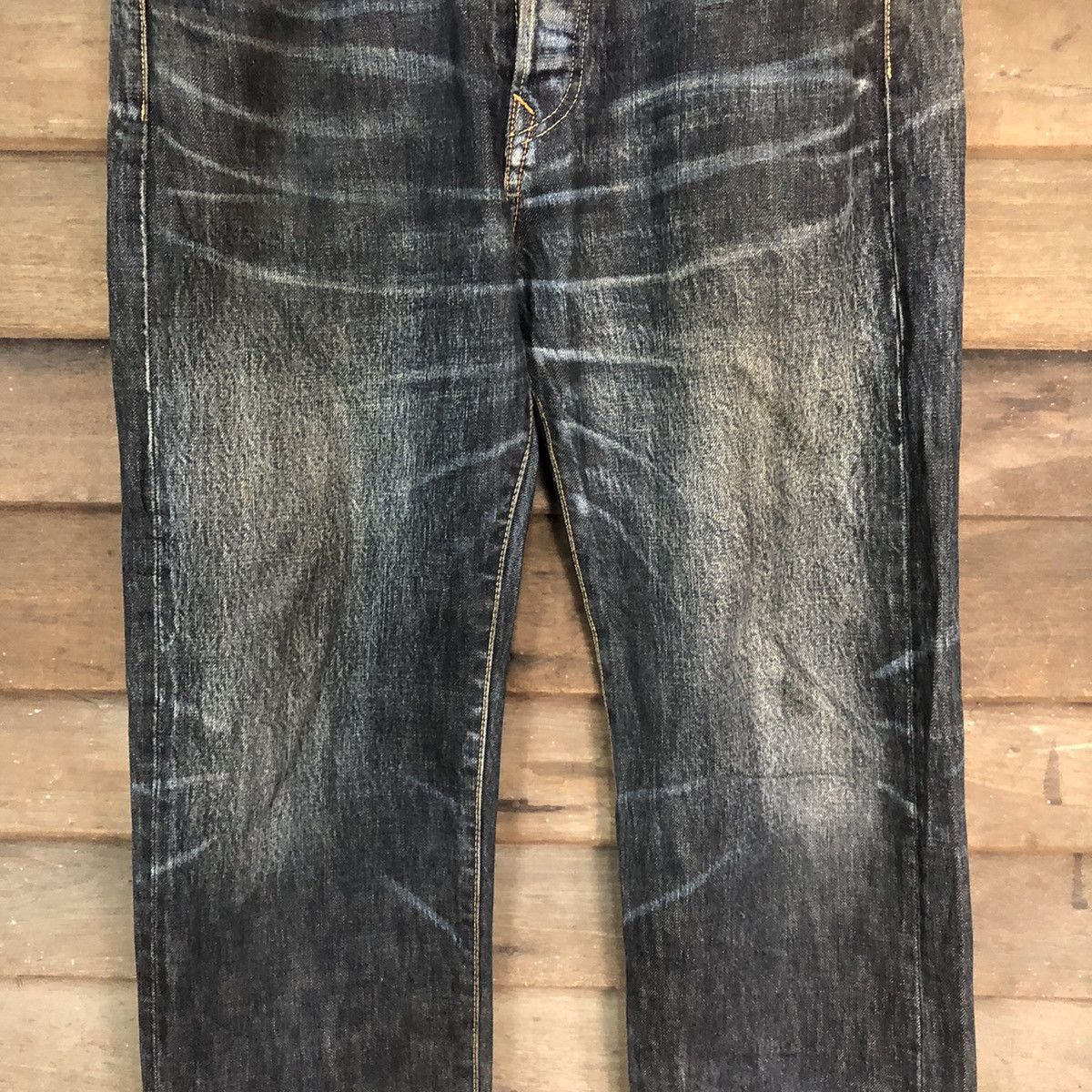 DL R 45rpm selvedge Black faded Distressed Denim Pants #7321