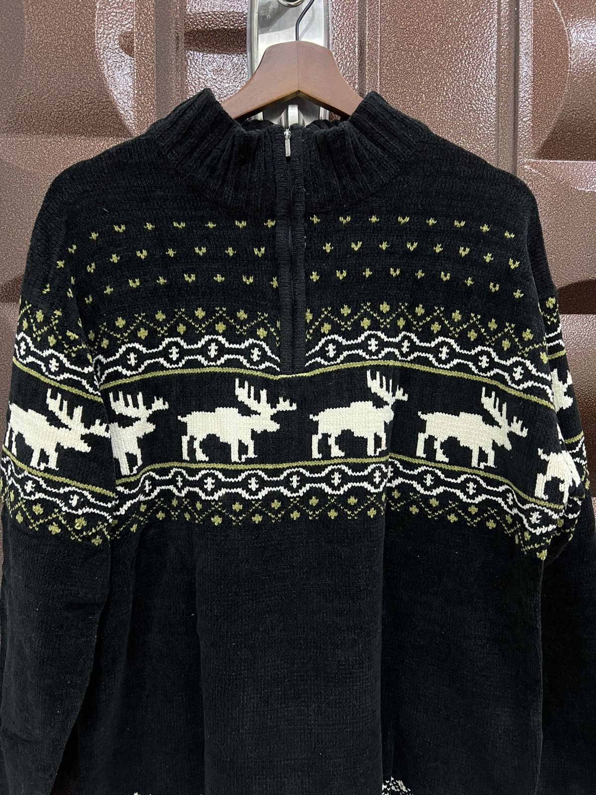 Japanese Brand GRANGESTA Aran Isles Reindeer Nordic 1/4 Zip Knit Sweater Size US L / EU 52-54 / 3 - 4 Thumbnail
