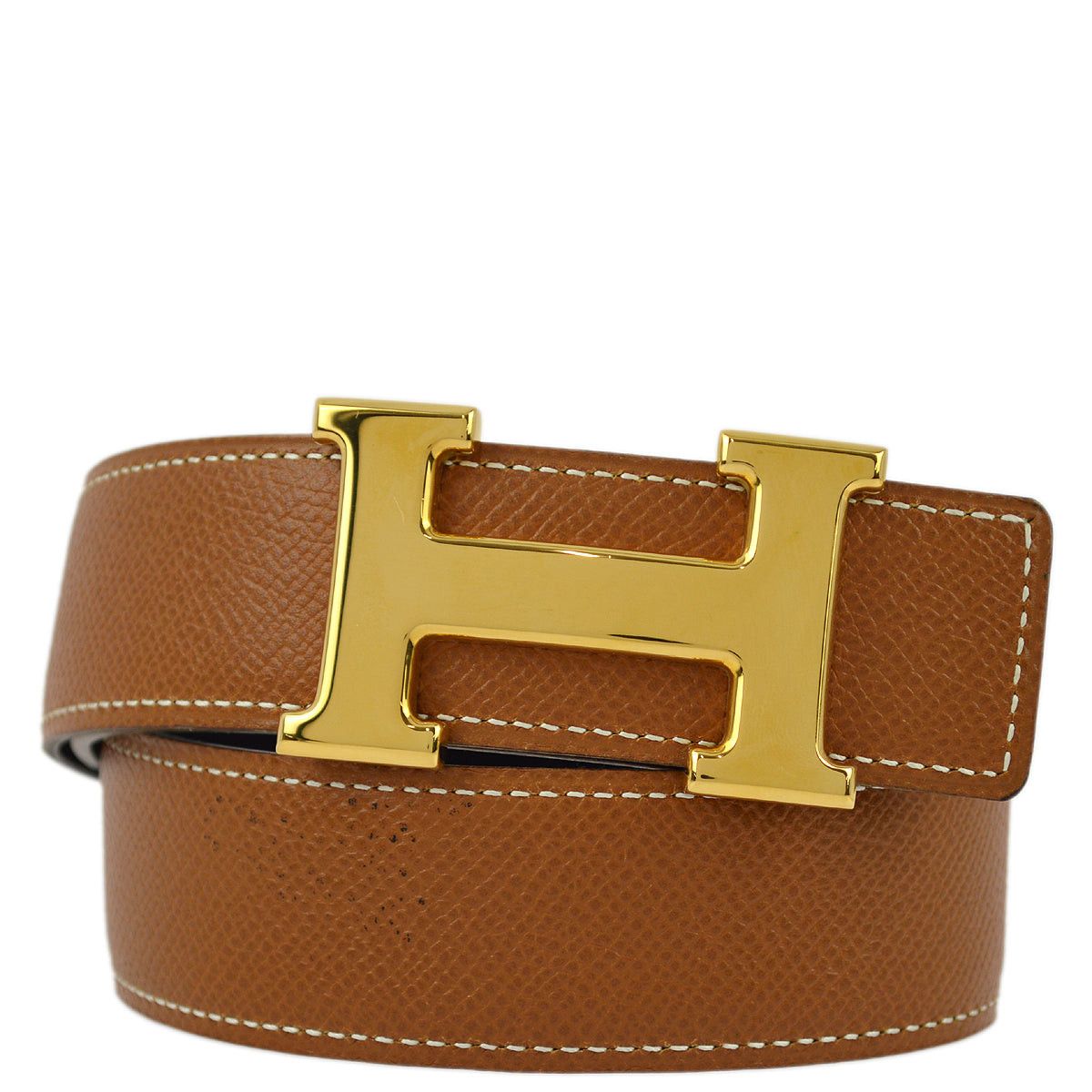 image of Hermes 1997 Brown Courchevel Constance Reversible Belt 65 Small Good Kk32210, Women's