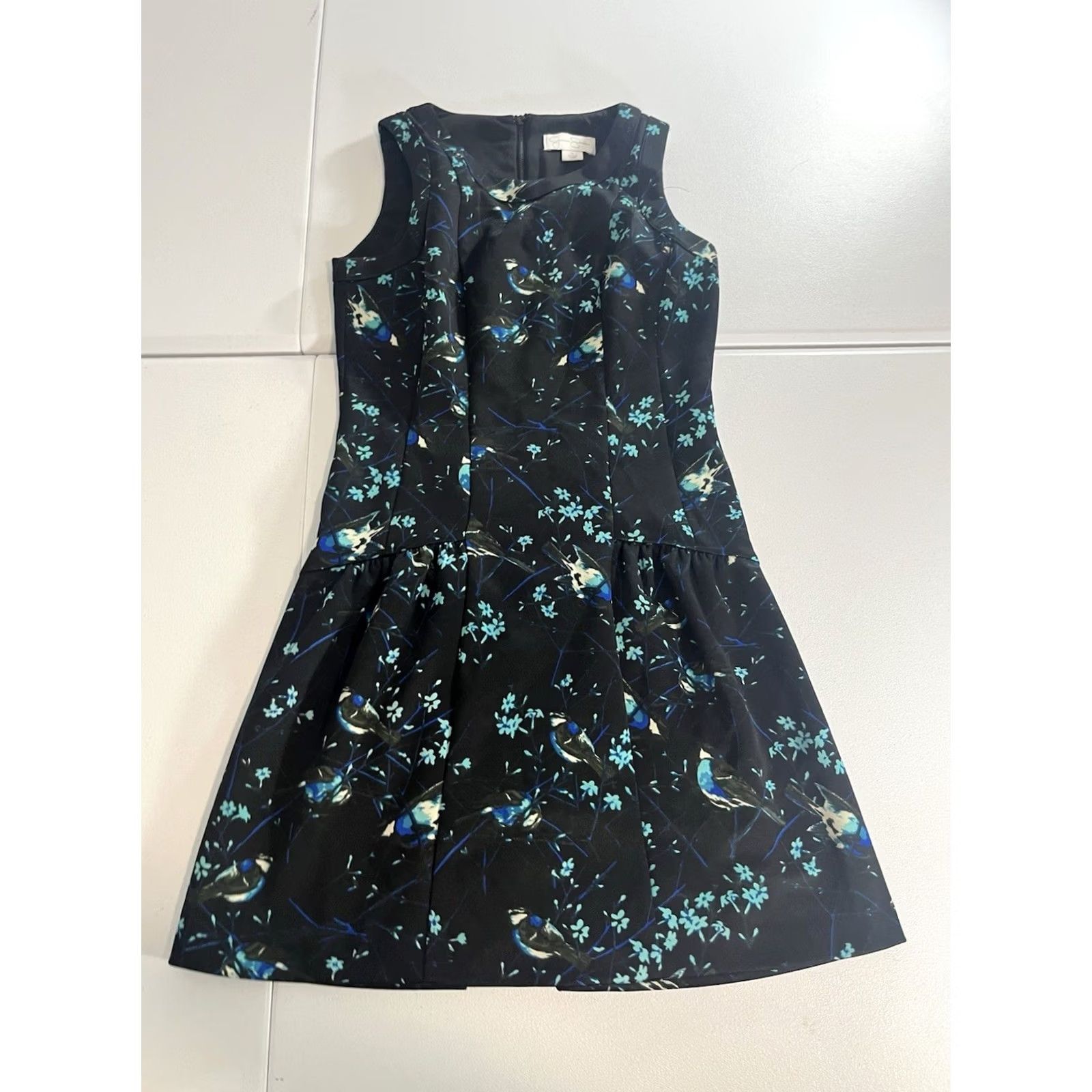 Jessica Simpson Jessica Simpson Dress Floral with Bird Print Size 4 Womens Sleeveless Knee Length Blue Polyester Sheath Lined Casual Size S / US 4 / IT 40 - 4 Thumbnail