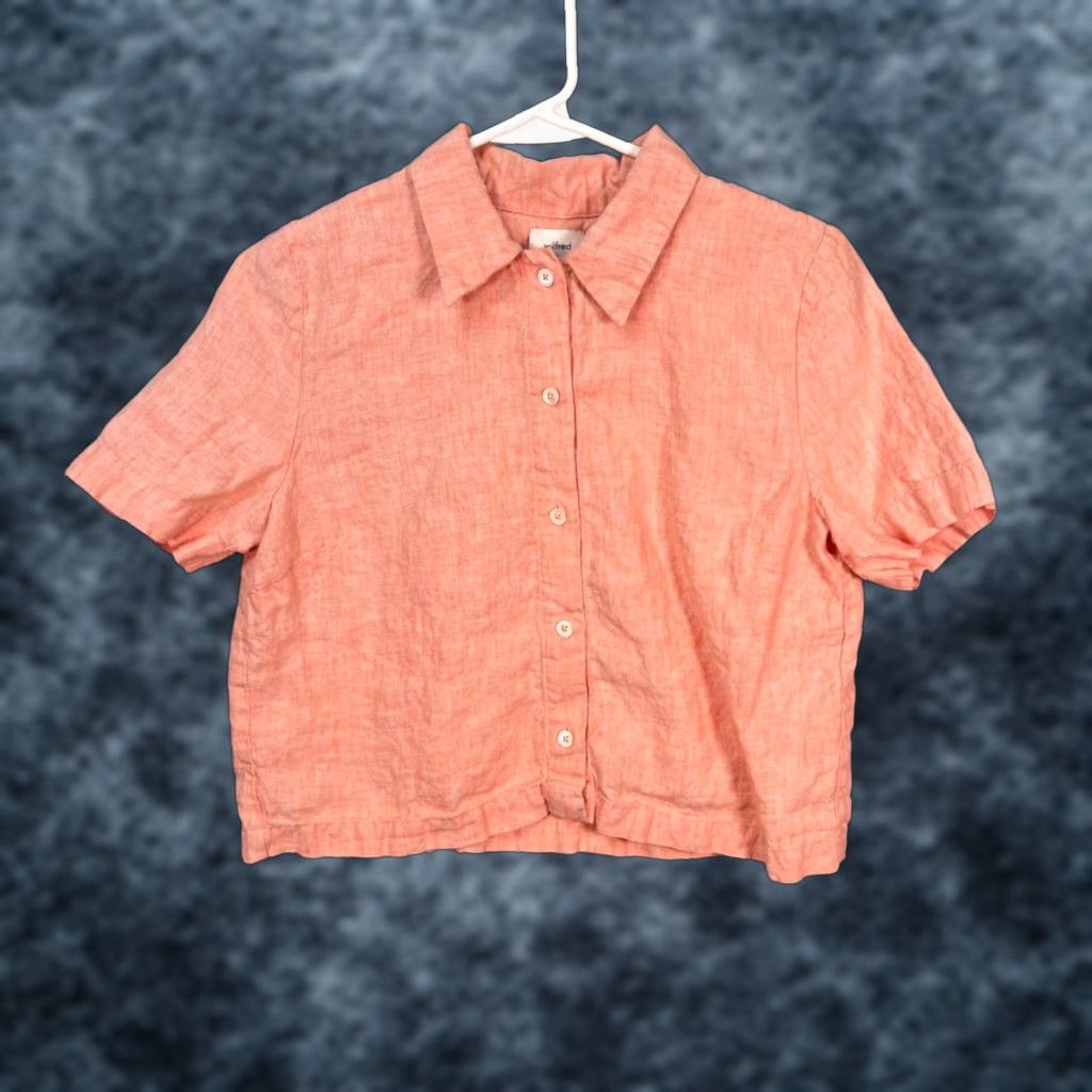 Vintage Wilfred Button-Up Shirt Womens XS Coral Linen Short Sleeve Crop Casual Shirt Size XS / US 0-2 / IT 36-38 - 1 Thumbnail