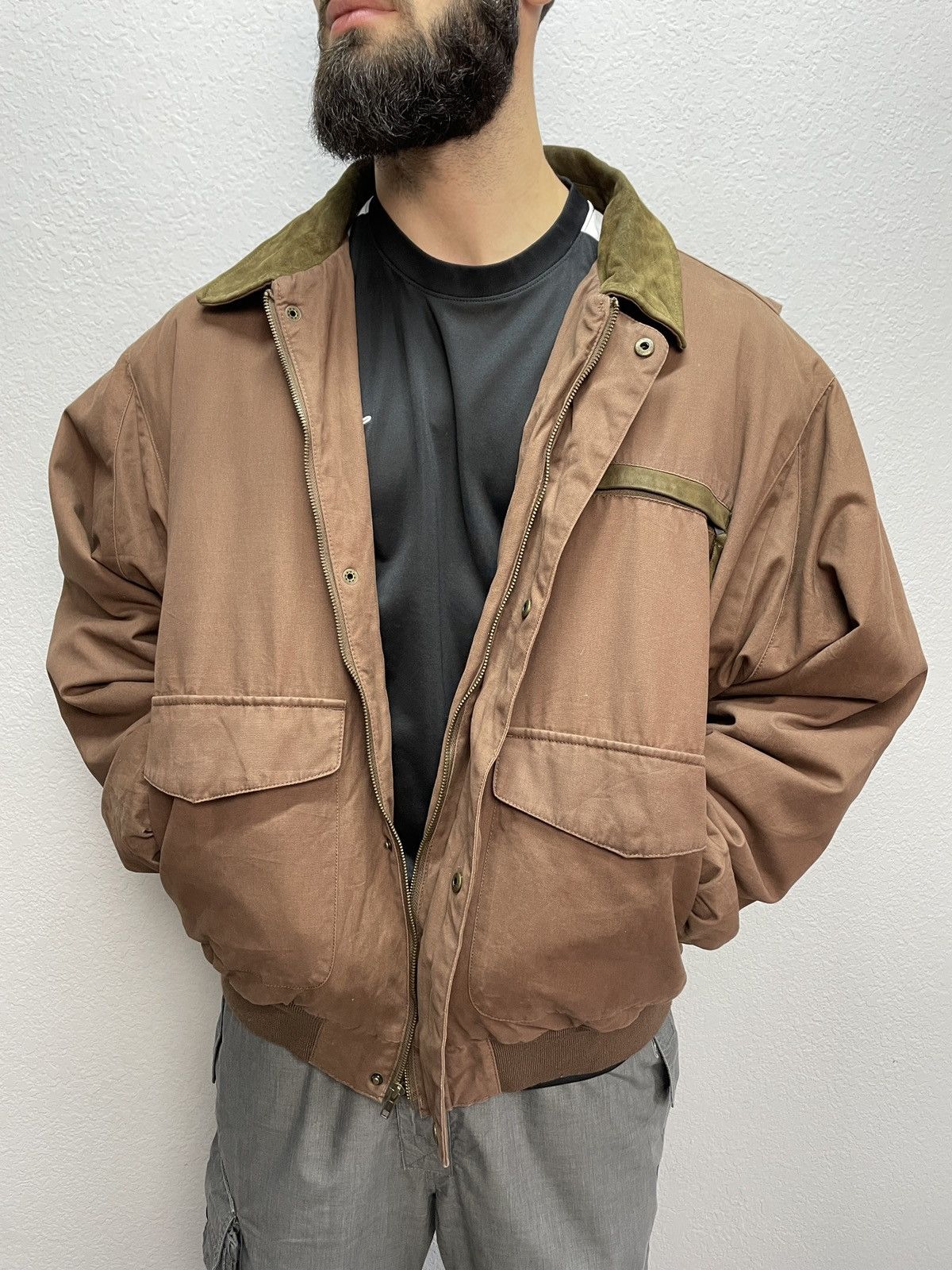 Schott Vintage y2k Avirex Vibe Cabelas Brown Nylon Leather Jacket Size US XL / EU 56 / 4 - 2 Thumbnail