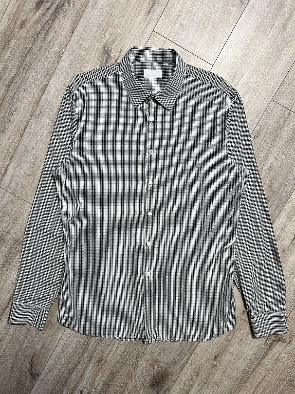 Image of Prada Milano Shirt Button Up Classic Cotton Checkered Stripe, Men's (Size 2XL)