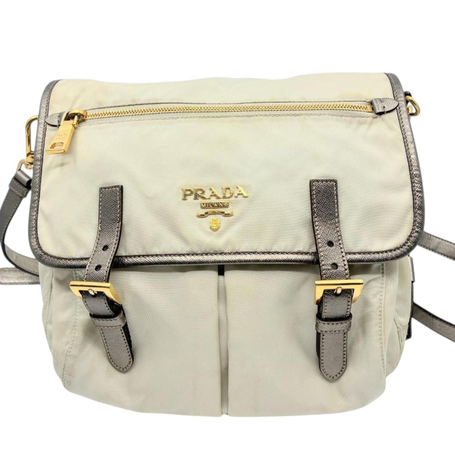 Prada Prada - Cream Nylon Crossbody Bag with Leather Trim Size ONE SIZE - 2 Thumbnail