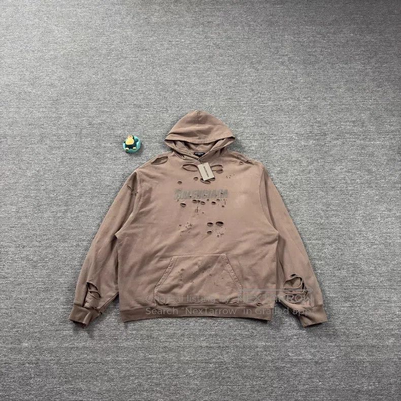 Balenciaga Balenciaga Beige Destroyed Hoodie Size US M / EU 48-50 / 2 - 1 Thumbnail