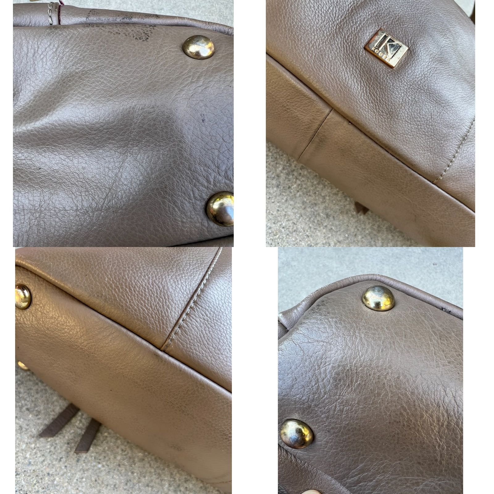 Vintage Kooba Satchel Shoulder Bag Purse Women's Leather Zipper Brown Crossbody Gray Brown Purled Pebbled Handbag Medium 14W x 12H x 4D Size ONE SIZE - 9 Thumbnail