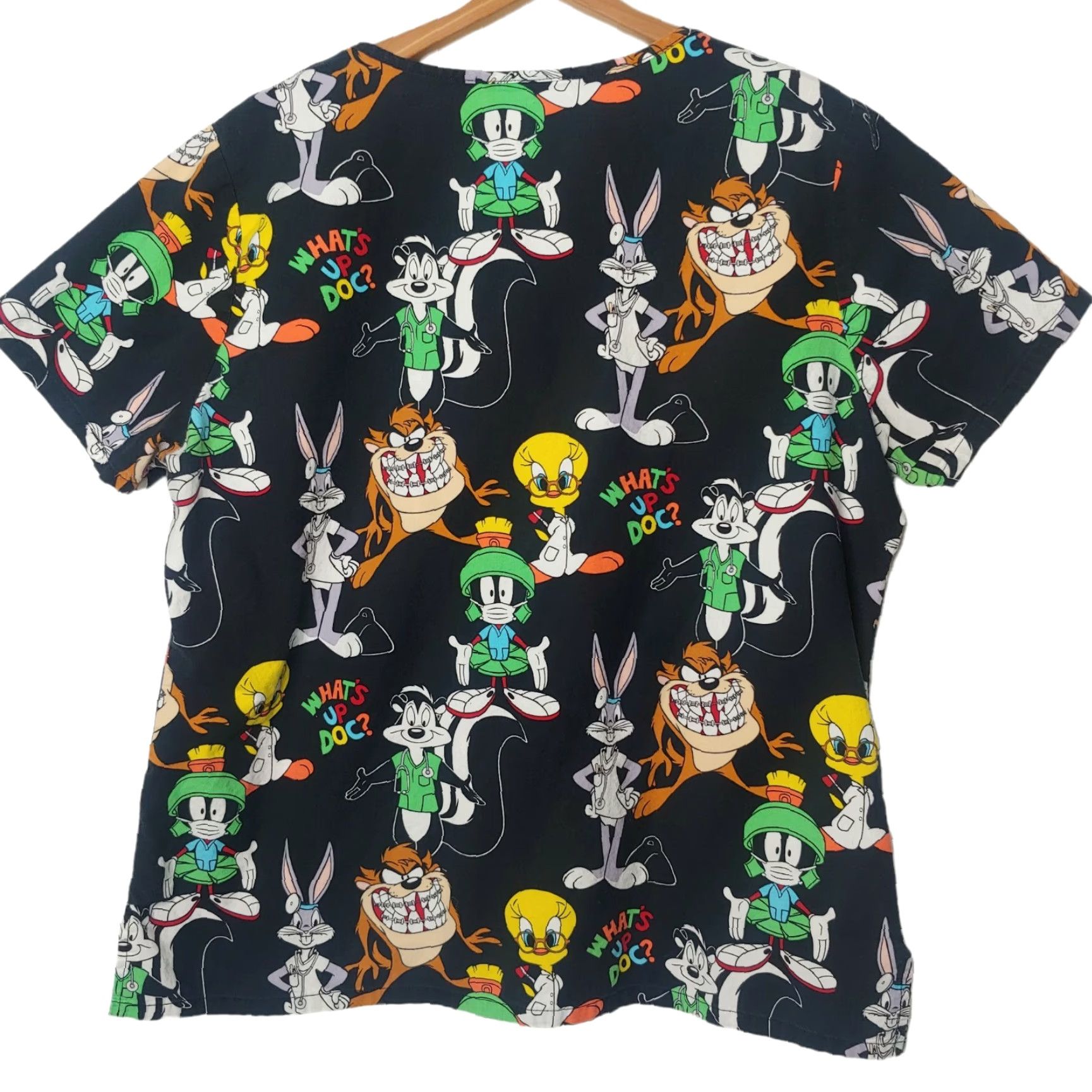 Vintage VINTAGE Looney Tunes Scrub Top - Women's L Orthodontist Dentist Black V-Neck Braces Smiles Shirt Size L / US 10 / IT 46 - 4 Thumbnail
