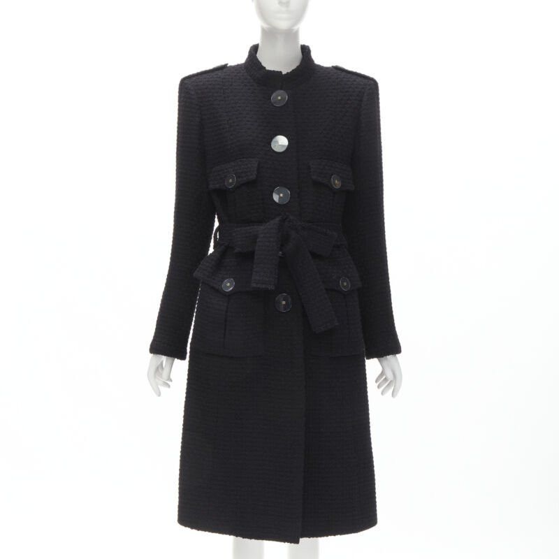 Chanel CHANEL 17A Paris Cosmopolite black tweed CC button 4-pocket belted coat FR44 XL Size XL / US 12-14 / IT 48-50 - 1 Thumbnail